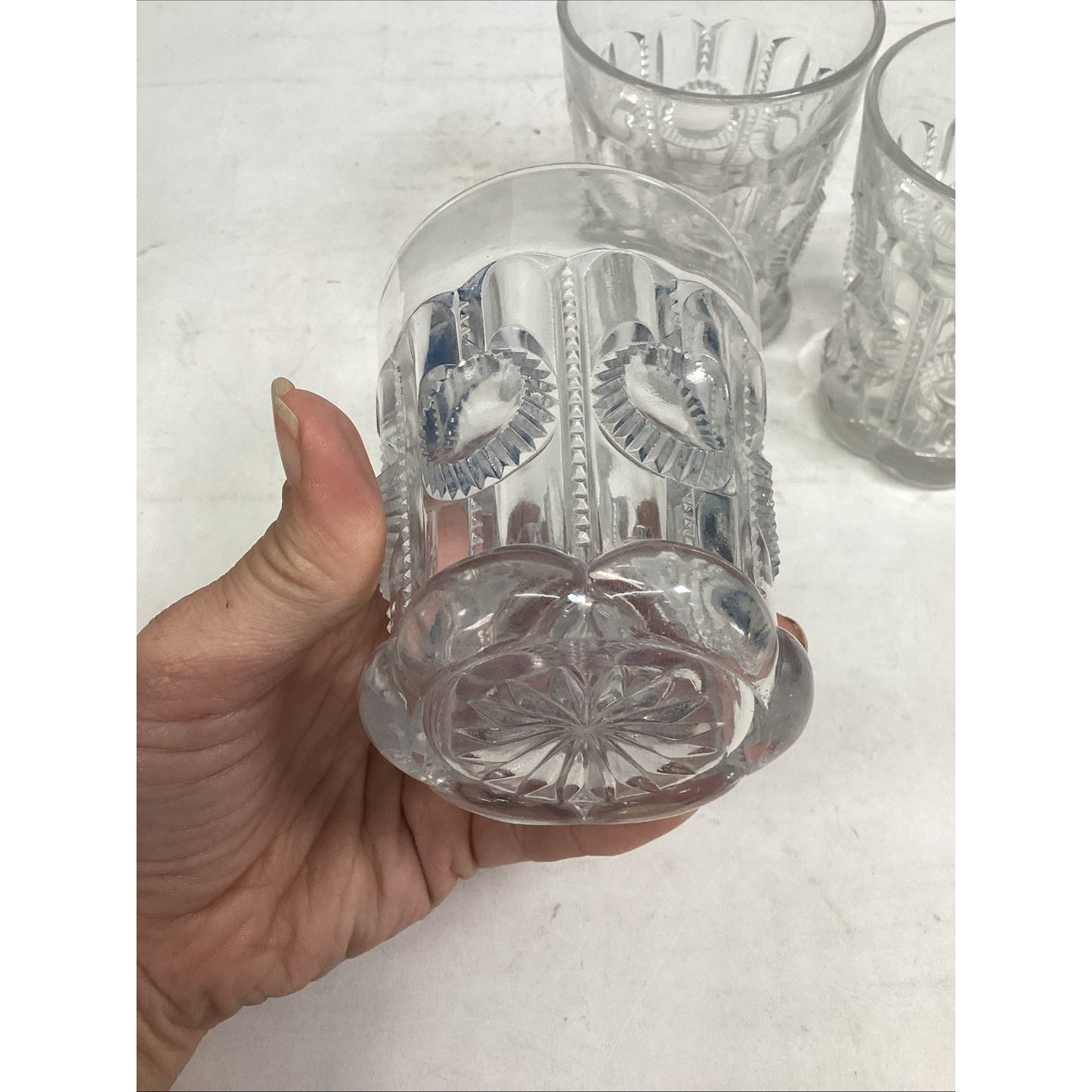 Set Of 4 Vintage Pressed Glassware Drinking Cups - 3.75”H