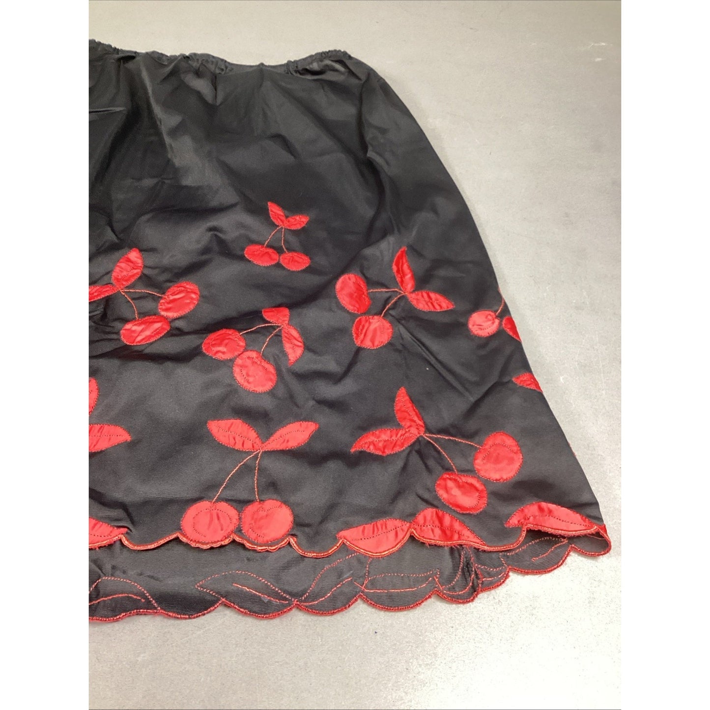 Black Half Slip With Embroidered Red Cherries - Medium