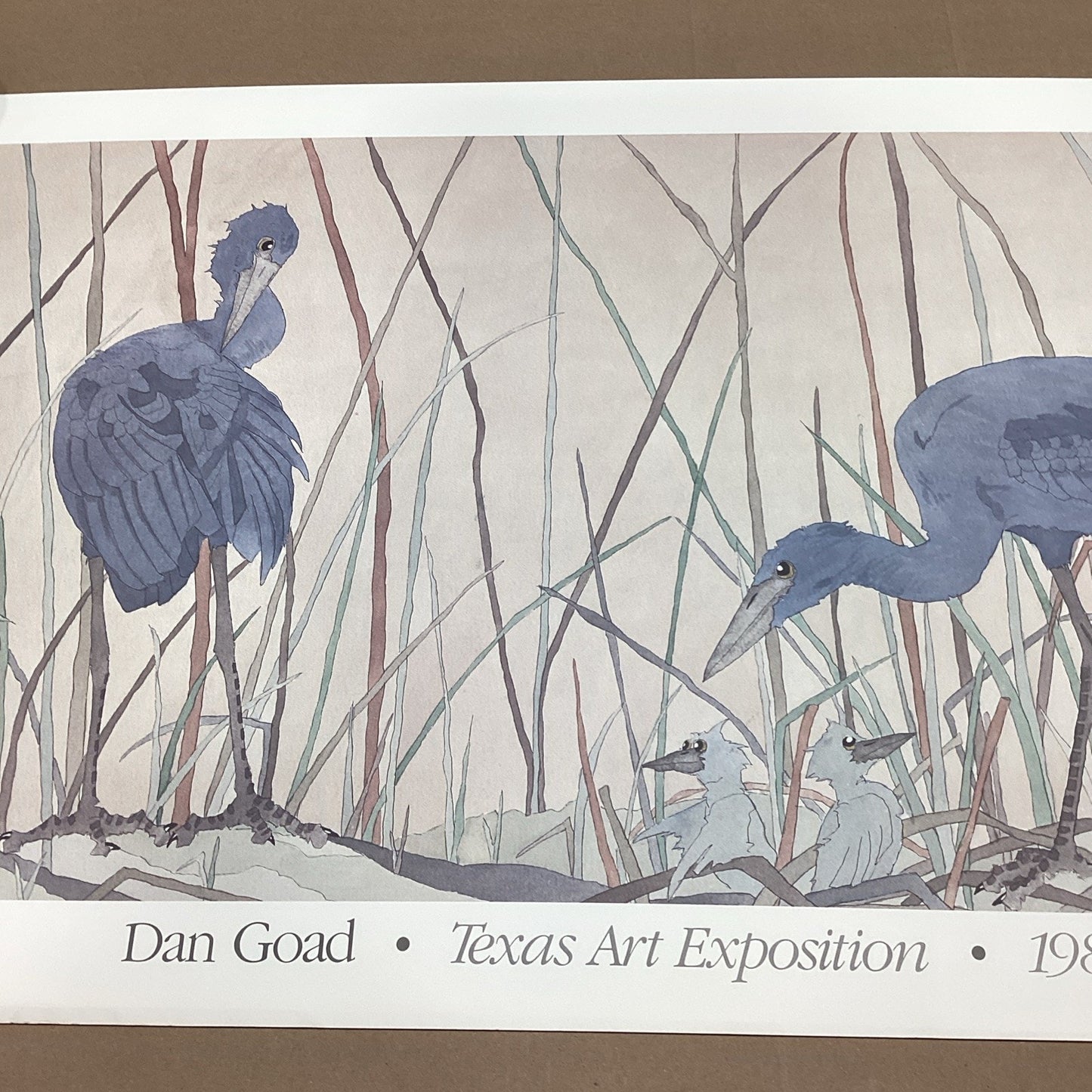 Dan Goad Blue Heron Art Poster Print - 1984 Texas Art Exposition - 33x20.25”