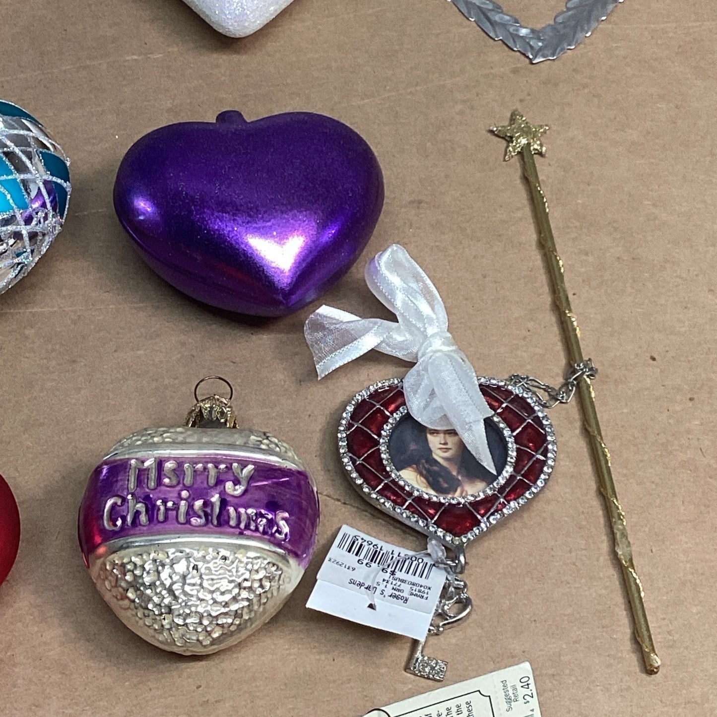 Lot Of 9 Heart Christmas Ornaments And 1 Star Wand Ornament