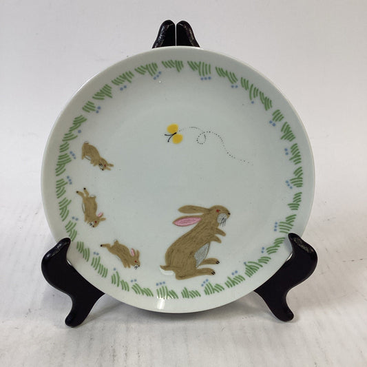 VTG Tajimi Japan Spring Rabbits Decorative Ceramic Dessert Plate - 7.25”D