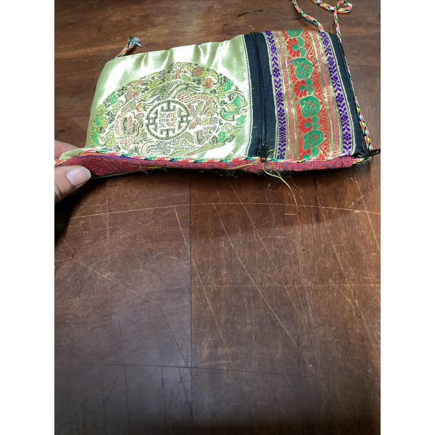 Multicolored Asian Silky Cross Body Purse Bag With 2 Pockets