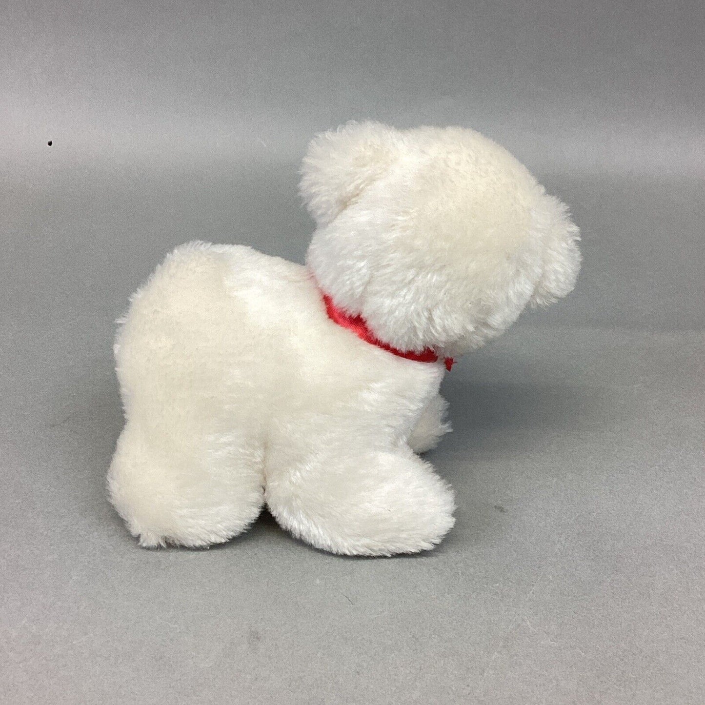 Vintage 1982 White Polar Bear Cub Plush Toy With Red Ribbon