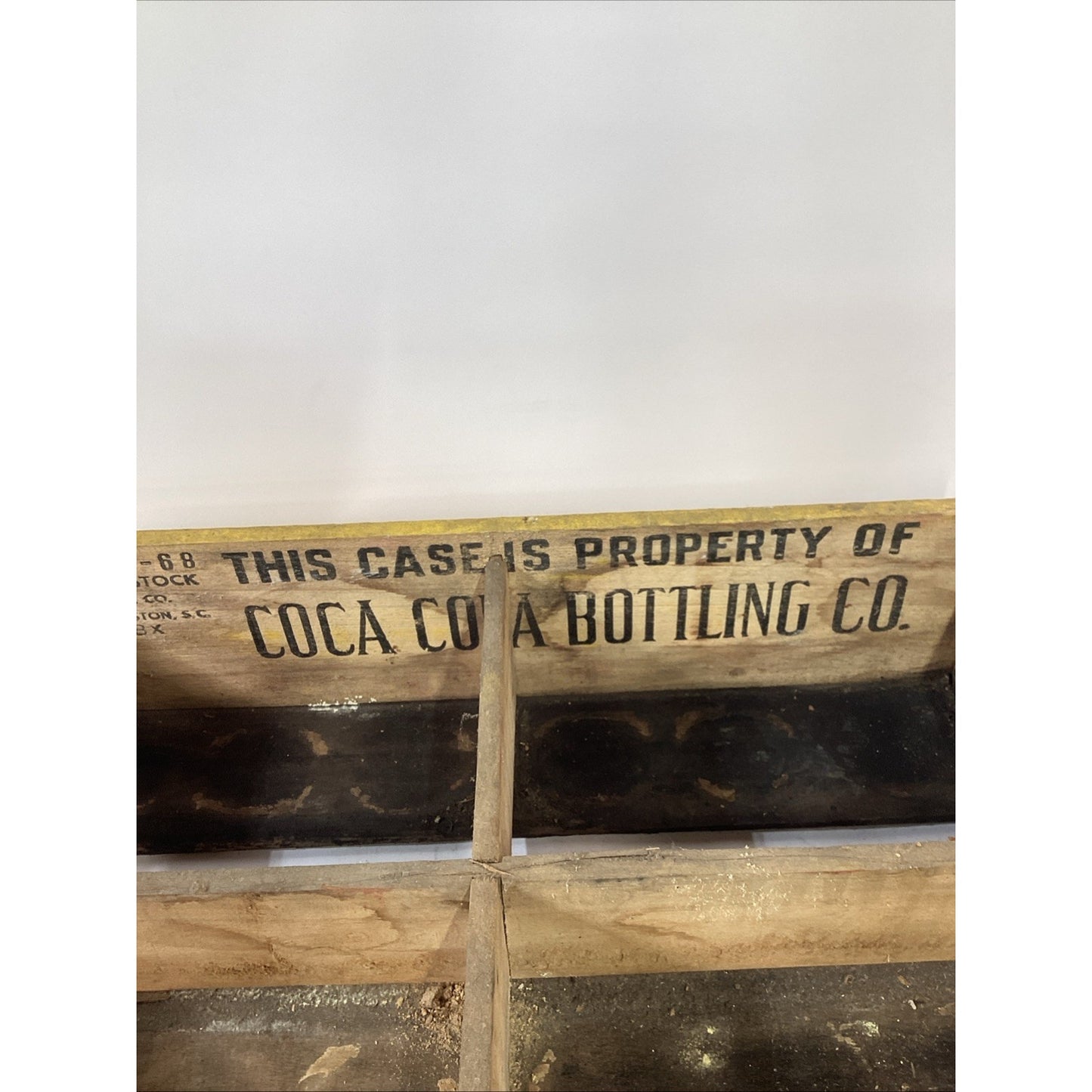 Vintage 1968 Wooden Coca Cola Yellow Wood Crate W/ 6 Bottles In Holder - SC