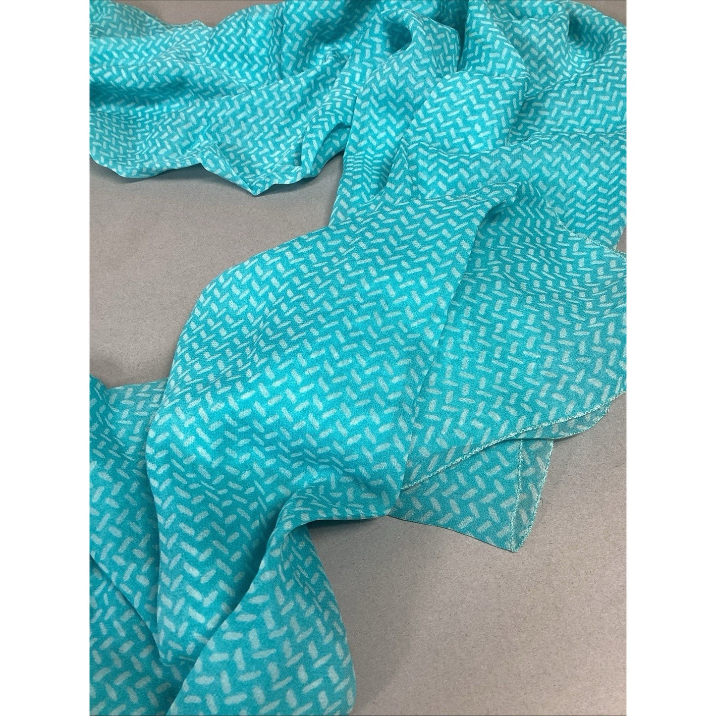 100% Silk Teal W/ White Women’s Scarf - 80x25”