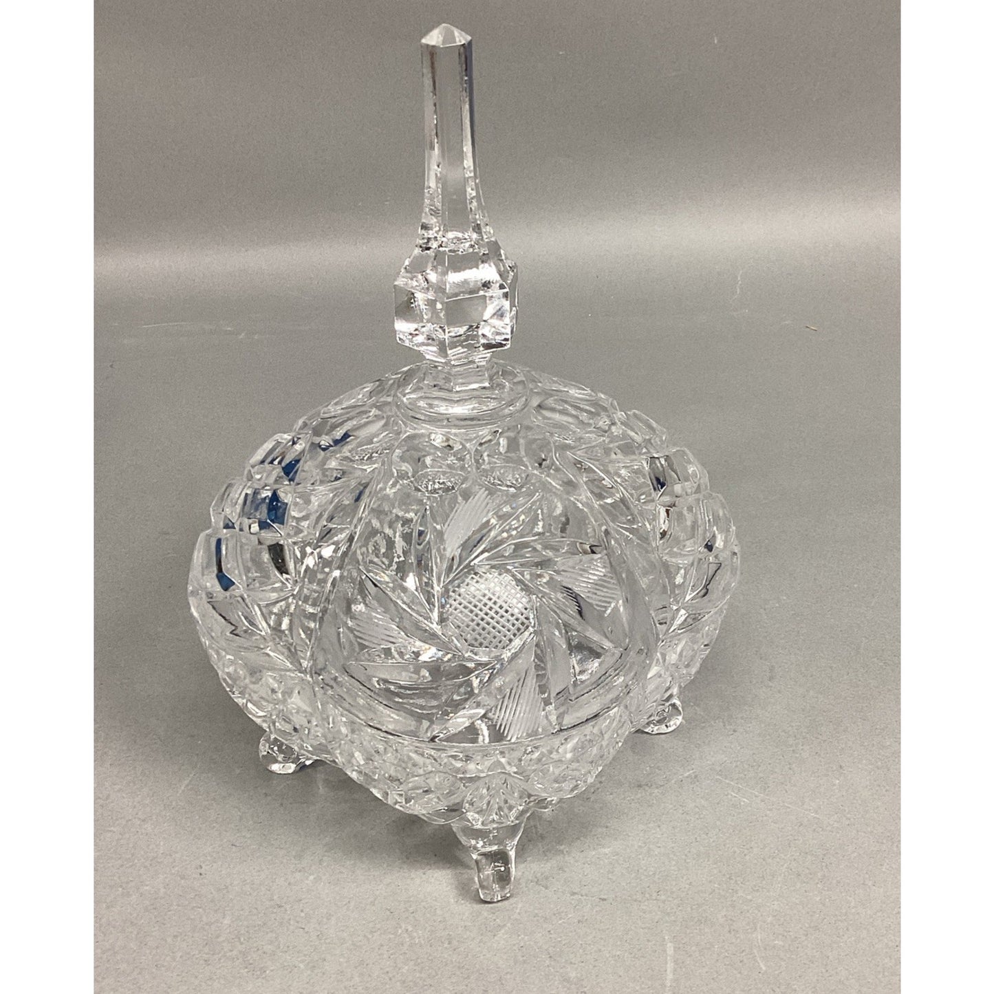 VTG Lead Cut Crystal Covered Candy Dish Spire Pinwheel Footed