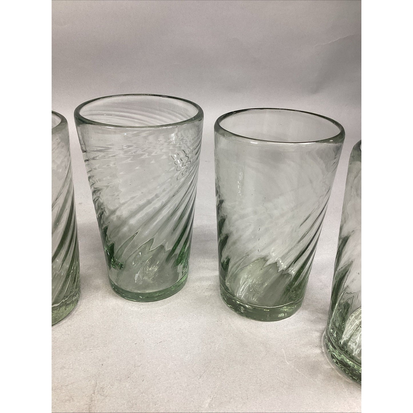 Continental Can Co / Hazel Atlas Green Clear Swirl Glass Tumblers (Set Of 5)