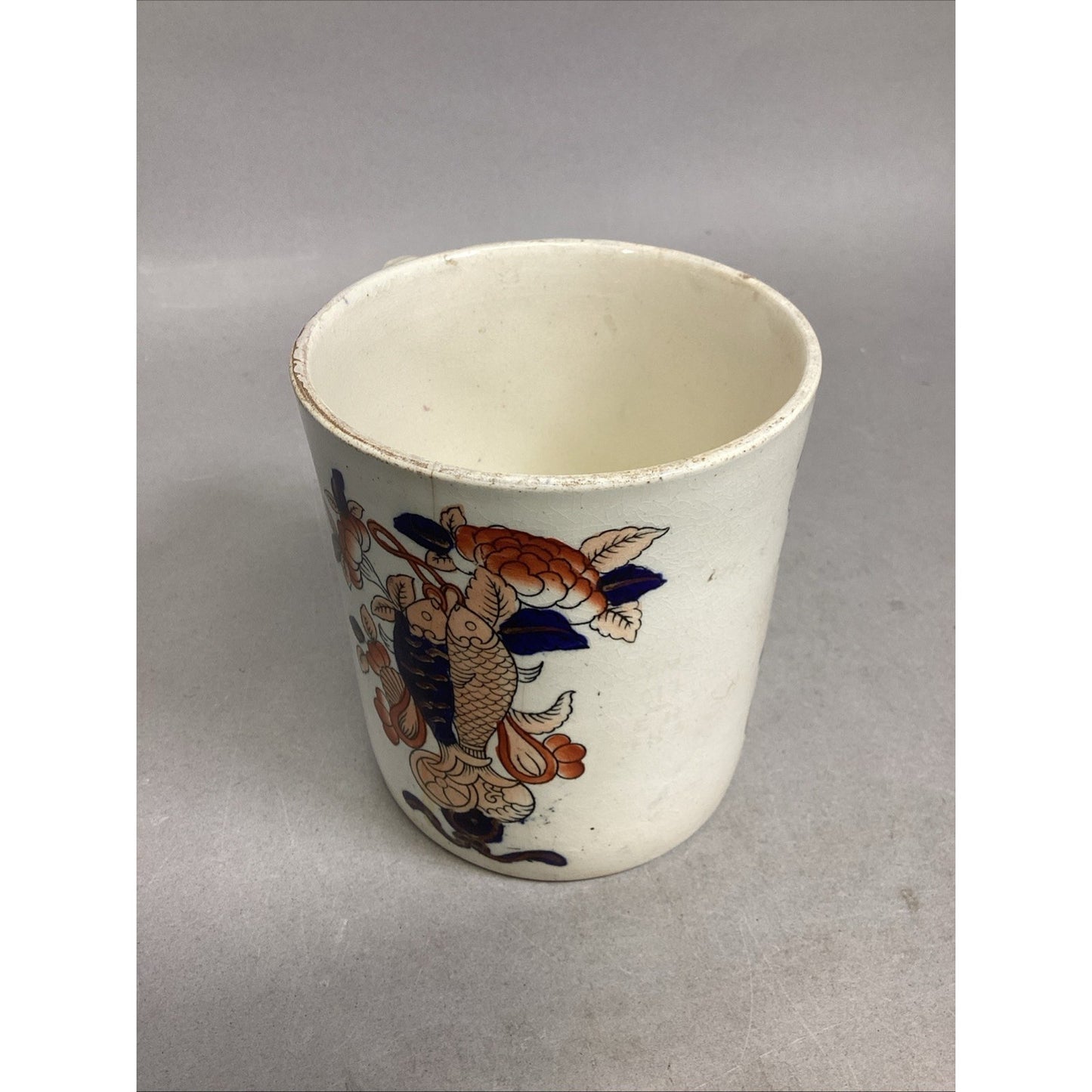 Vintage Japanese Blue Orange Floral Mug - 4.25x4”