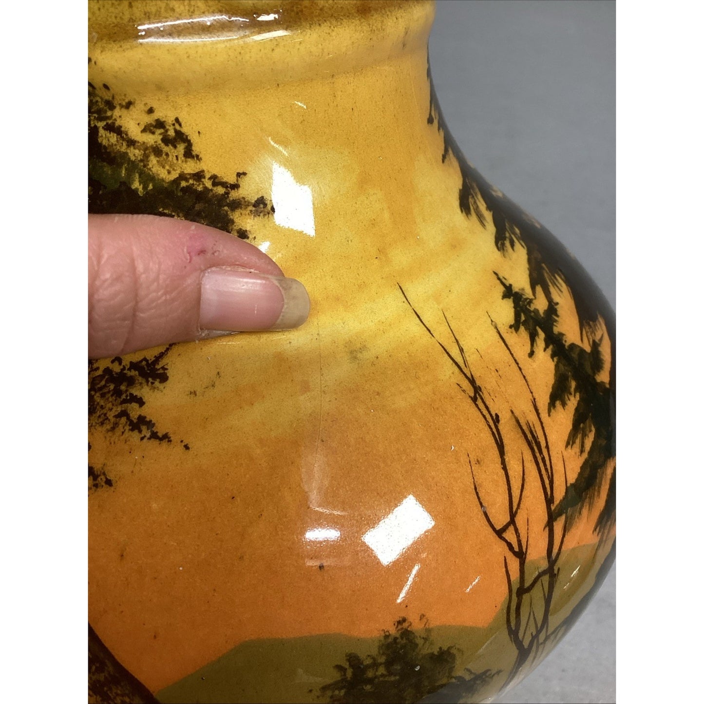 Vintage Majolica Vase Schramberg Landscape - Trees & House