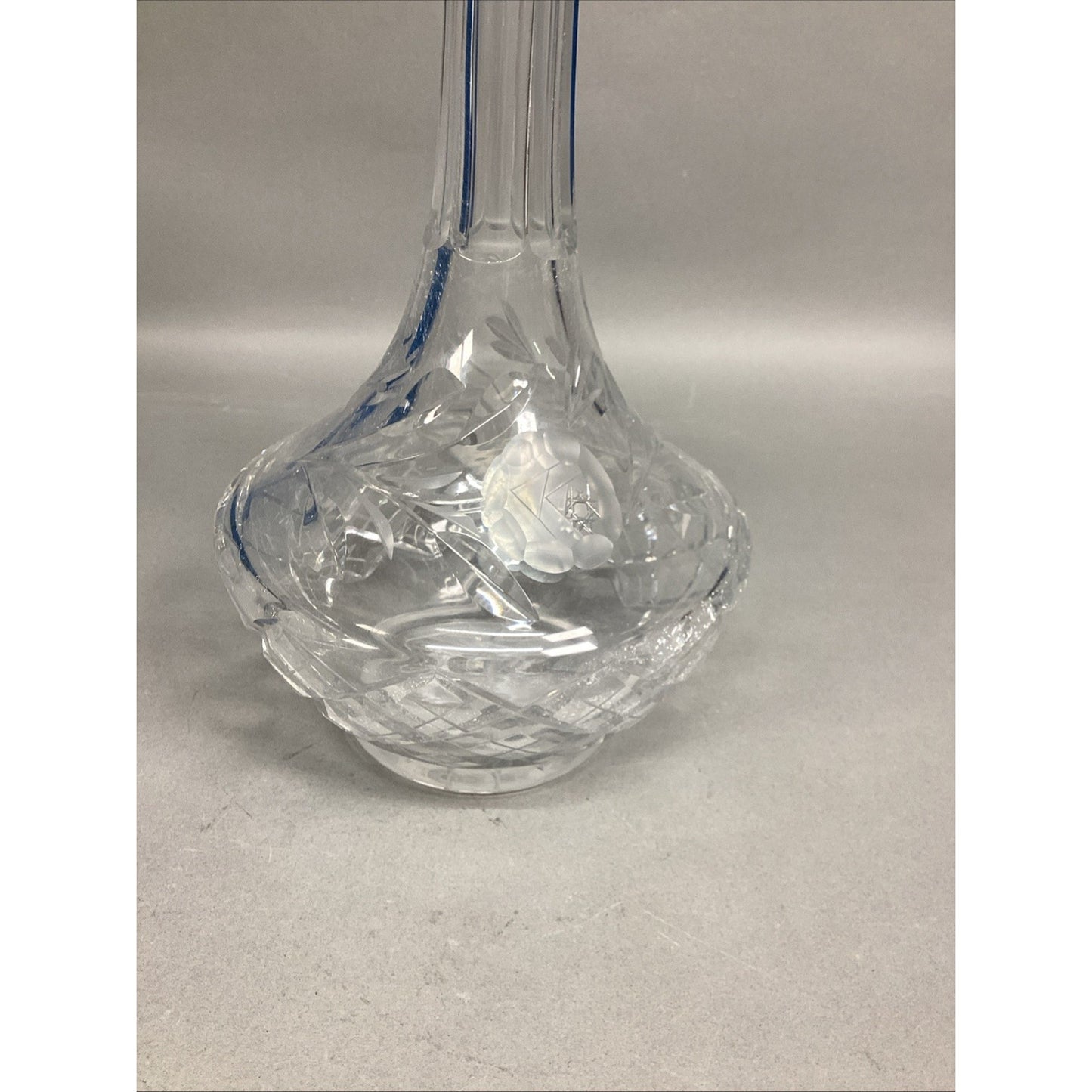 Vintage Cut Glass Crystal Decanter W/ Stopper - Floral Design - 12”H