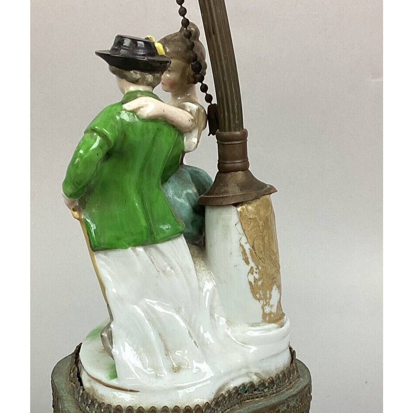 Vintage German Ceramic Porcelain Lamp - Man And Woman - 18.5”