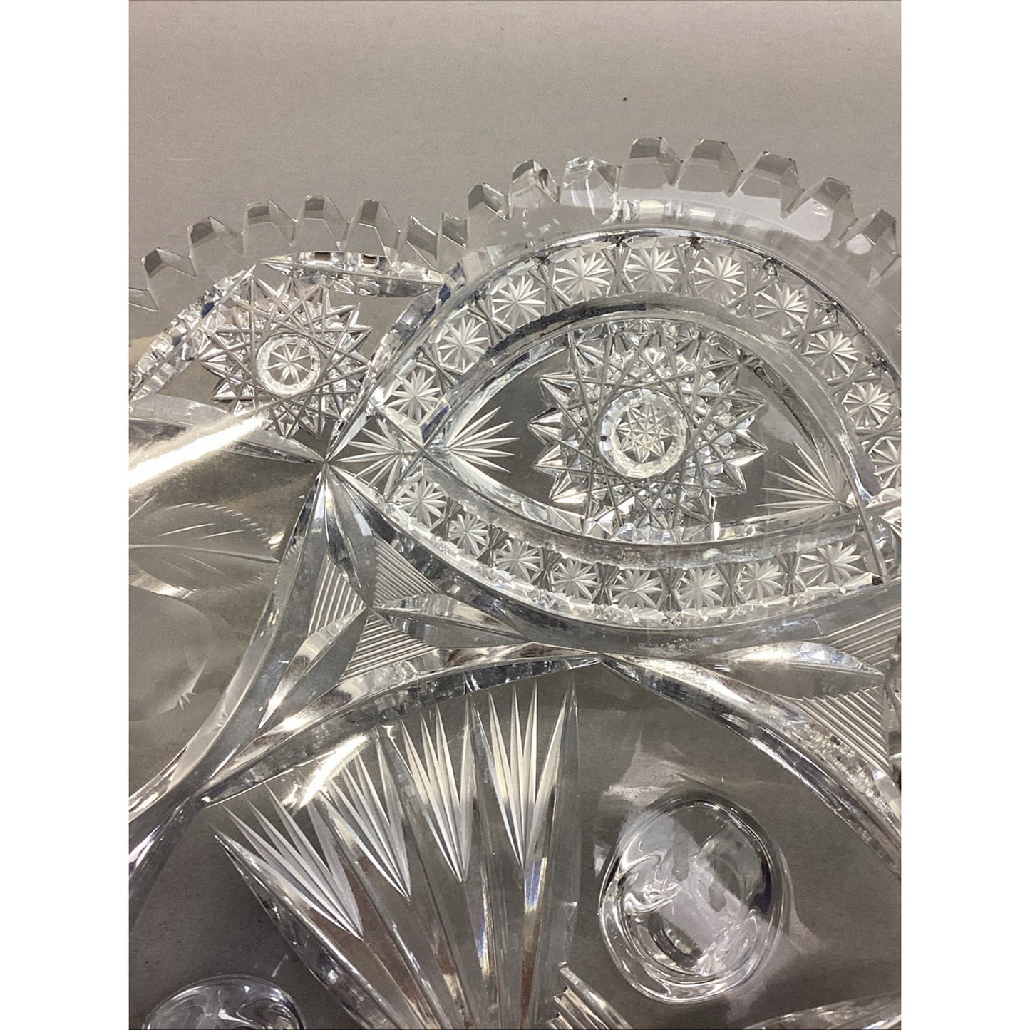 Footed Heavy Crystal Fruit Bowl Compote Platter W/ Scalloped Edges - 13.5”