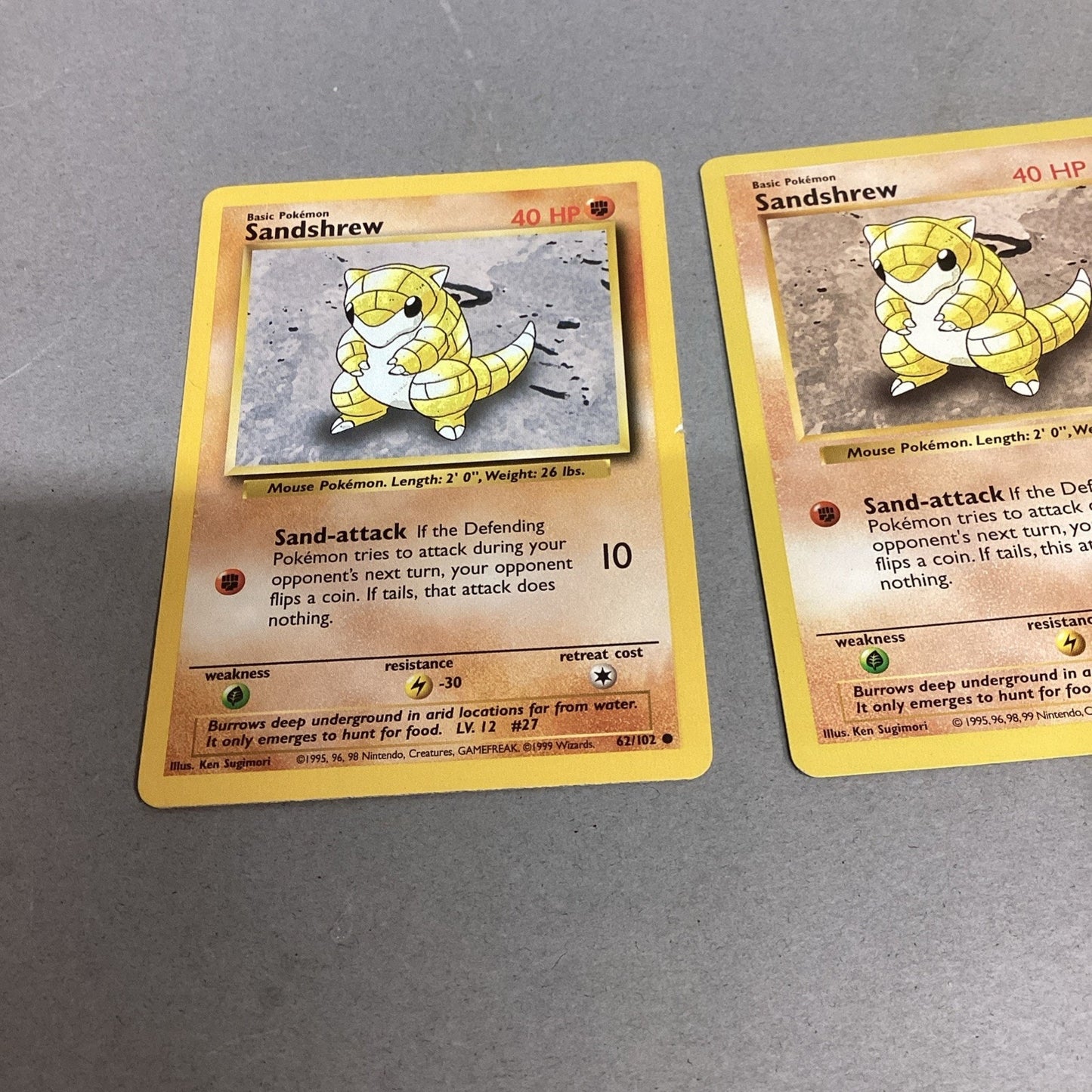 Pokémon Sandshrew 1st Edition 62/102 Base Set Trading Cards