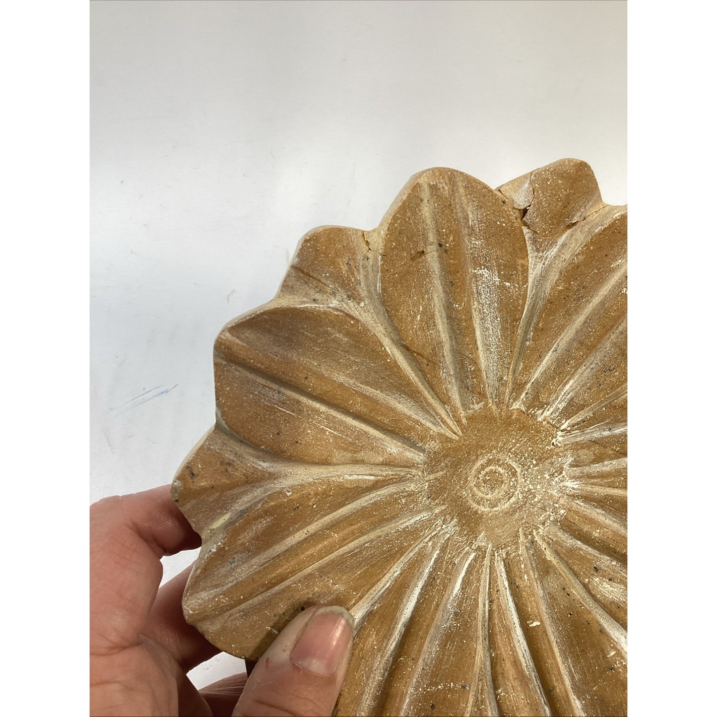 Vintage Hand Carved Natural Stone Lotus Shaped Soap Dish Or Centerpiece