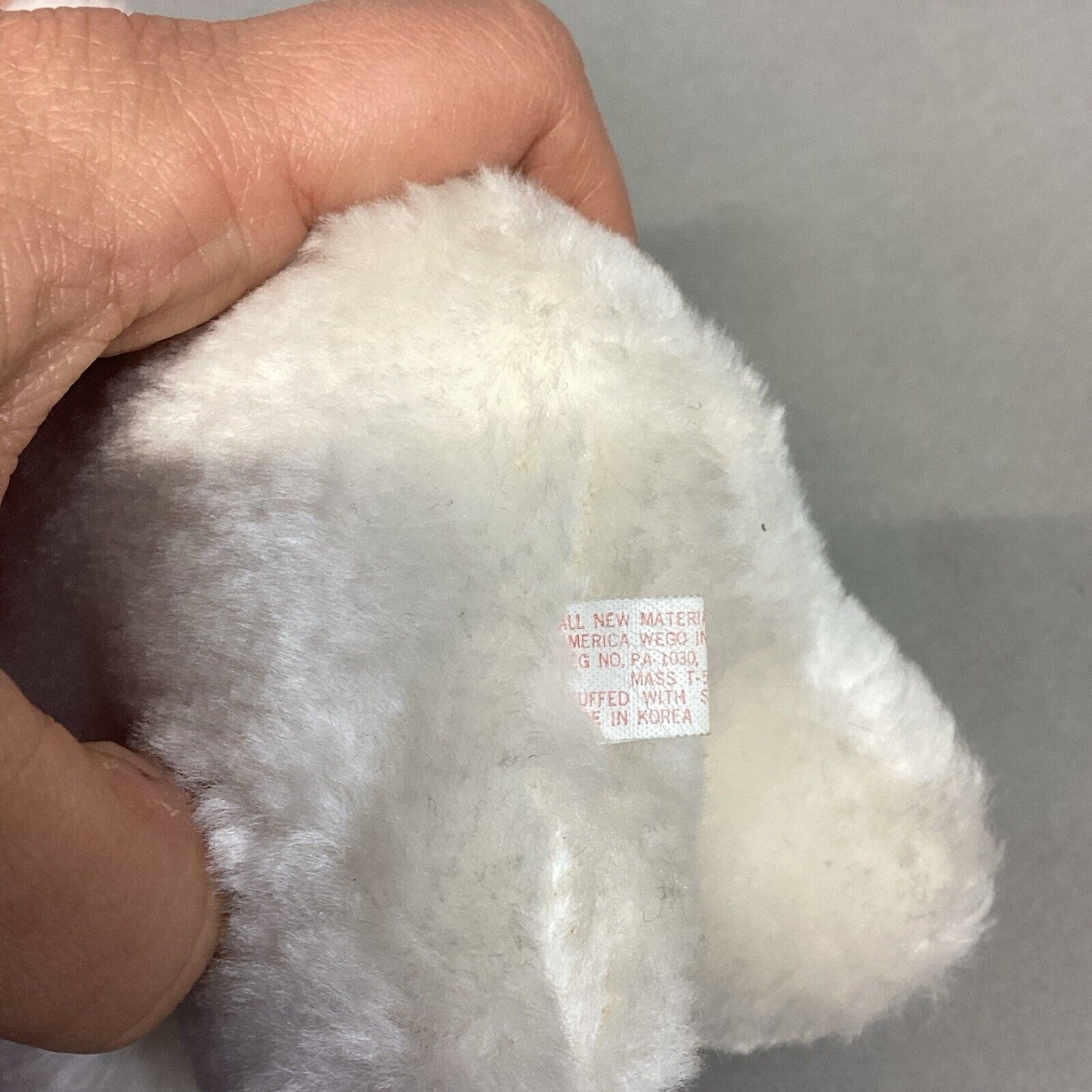 Vintage 1982 White Polar Bear Cub Plush Toy With Red Ribbon