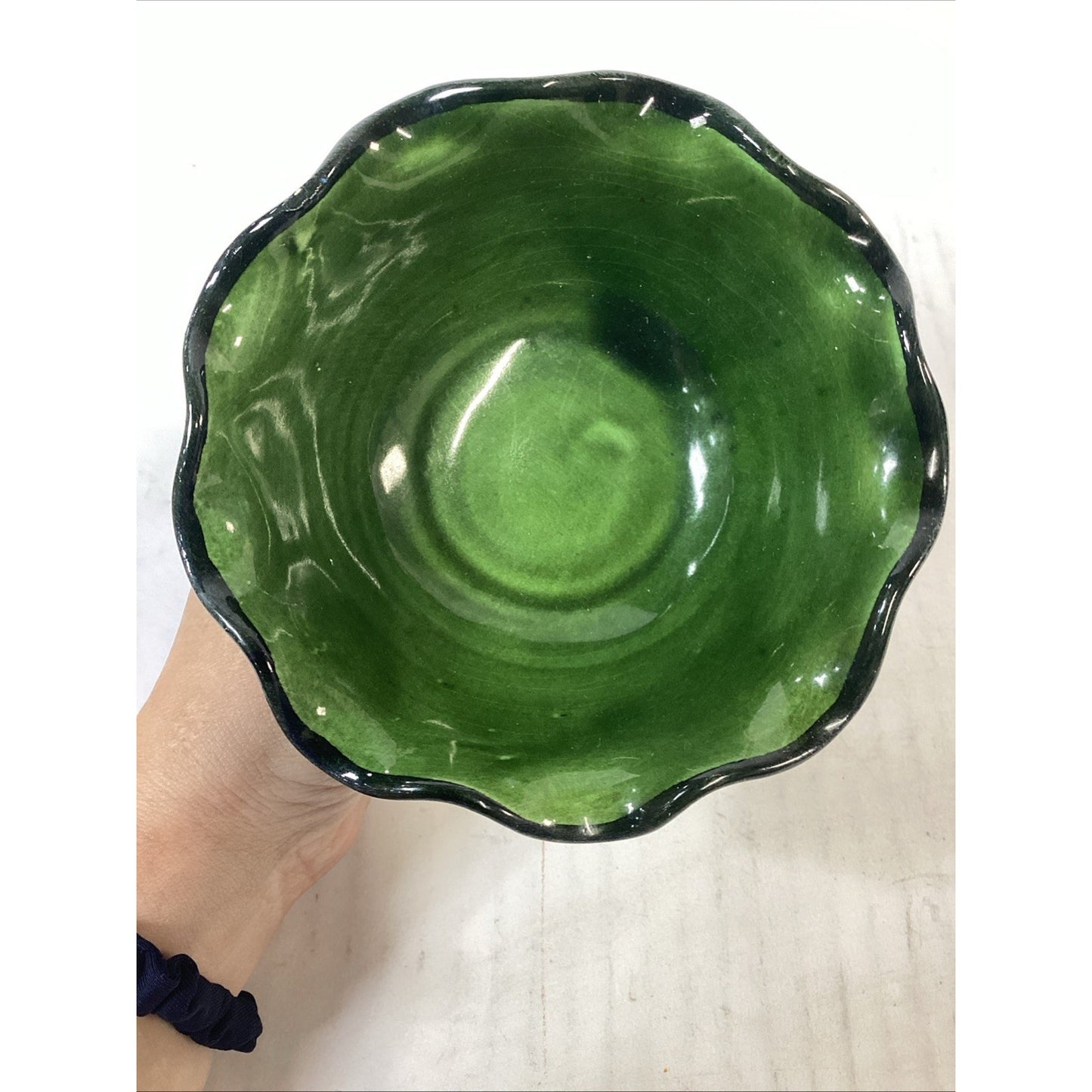 Vintage Hand Painted Dark Green Compote Candy Dish