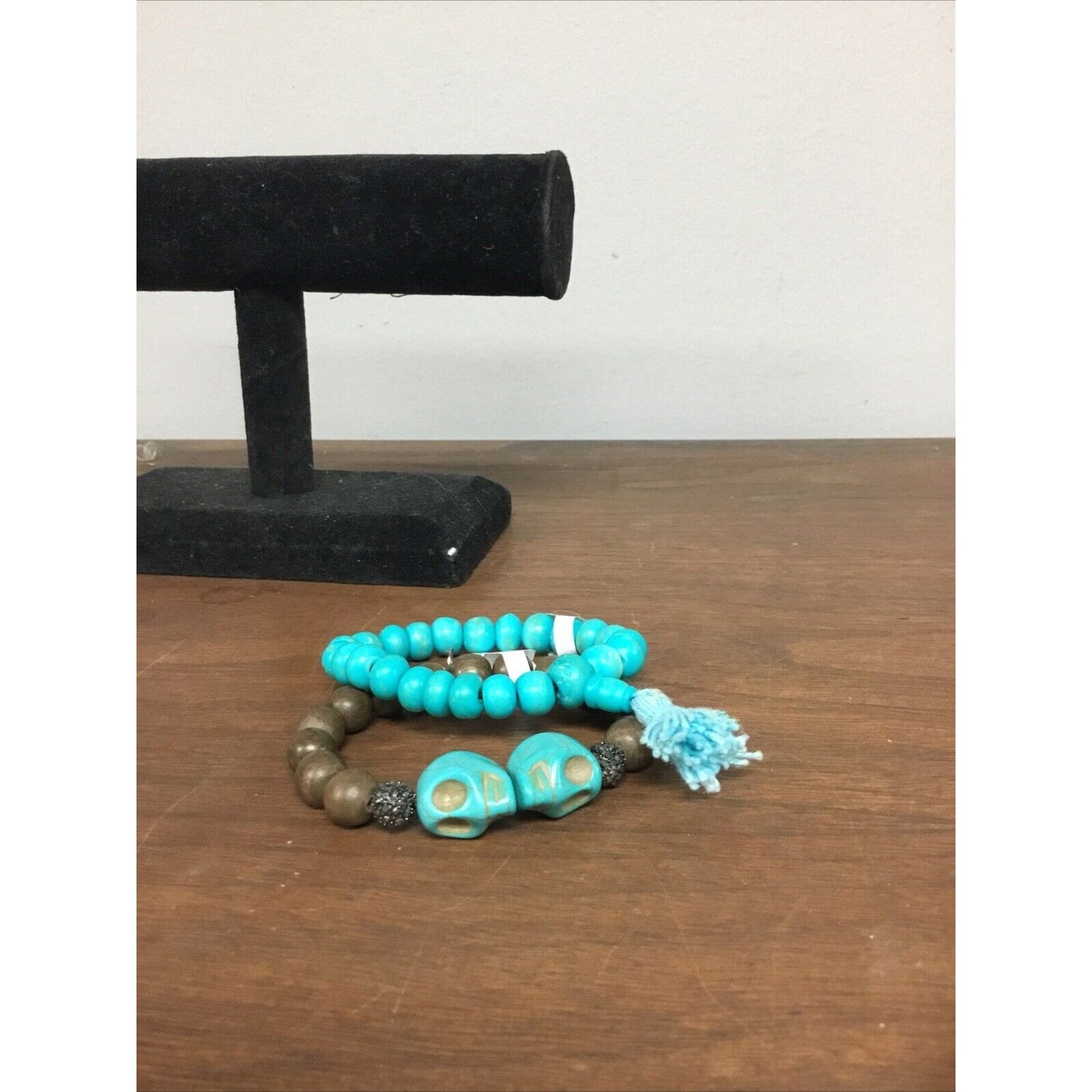 Brown And Turquoise Beaded Skull Bracelet Set