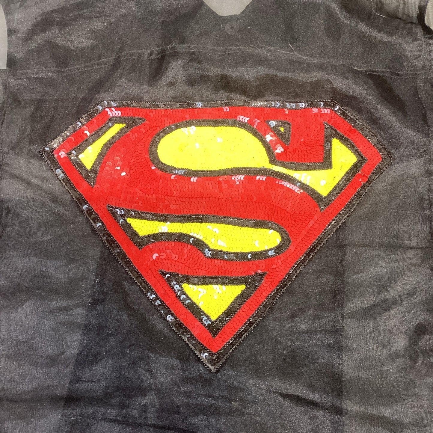 Vintage Unisex Sequin Superman Logo Polo Sheer See Through Tank Top