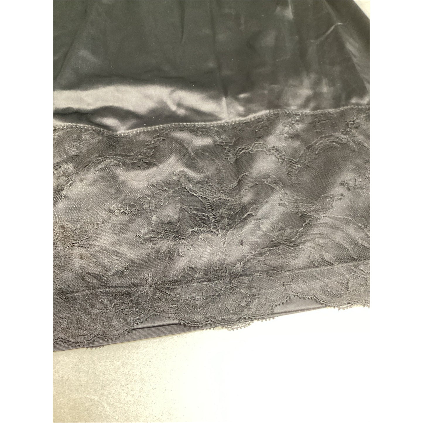 Vintage Black Half Slip With Floral Lace - Medium