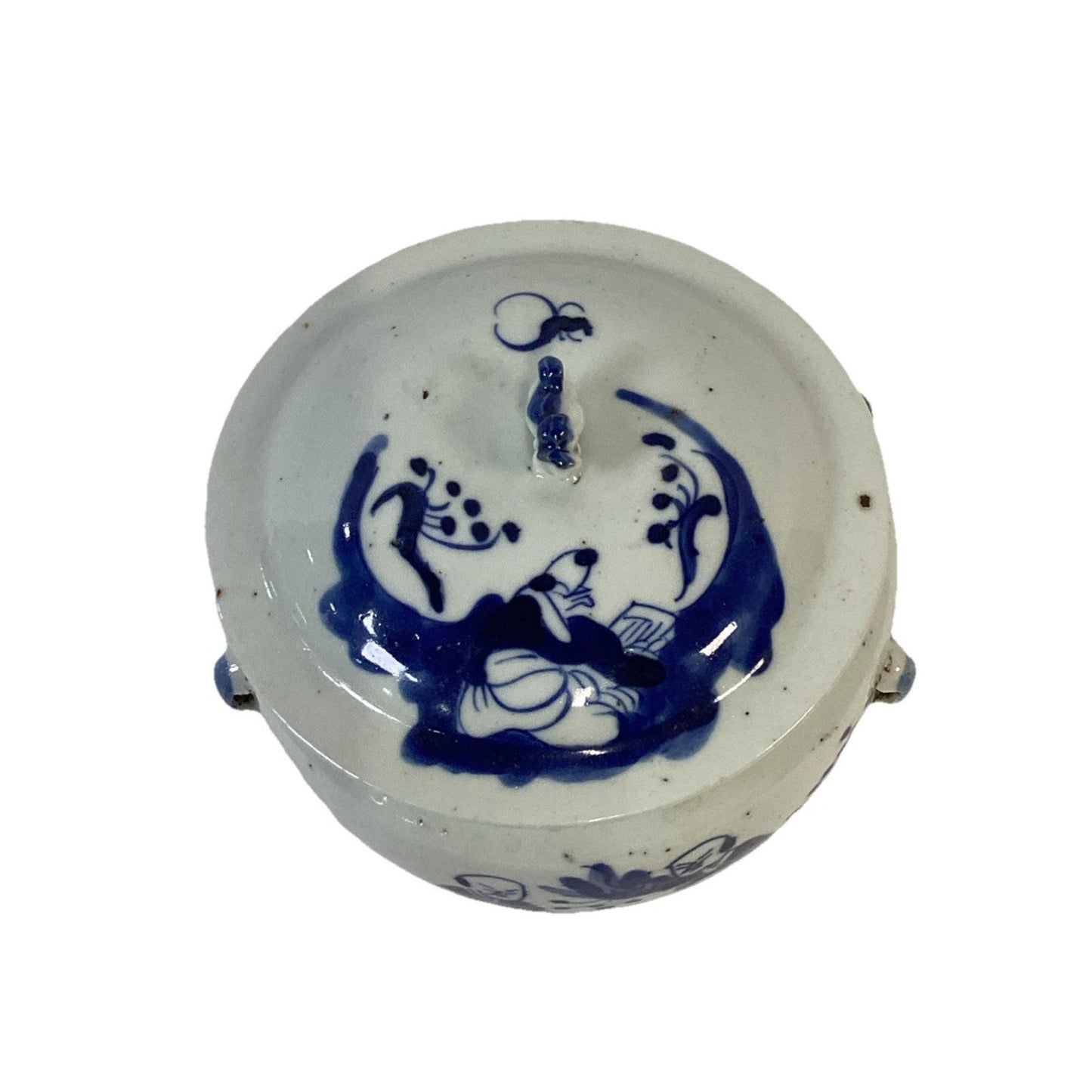 Antique 1851-1861 Chinese Blue And White Porcelain Kamcheng Covered Jar Qing Dyn