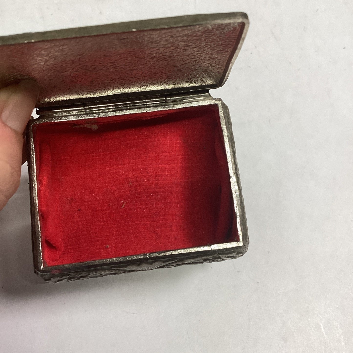 Vintage or Antique Japanese Ornate Trinket Jewelry Box with Red Lining