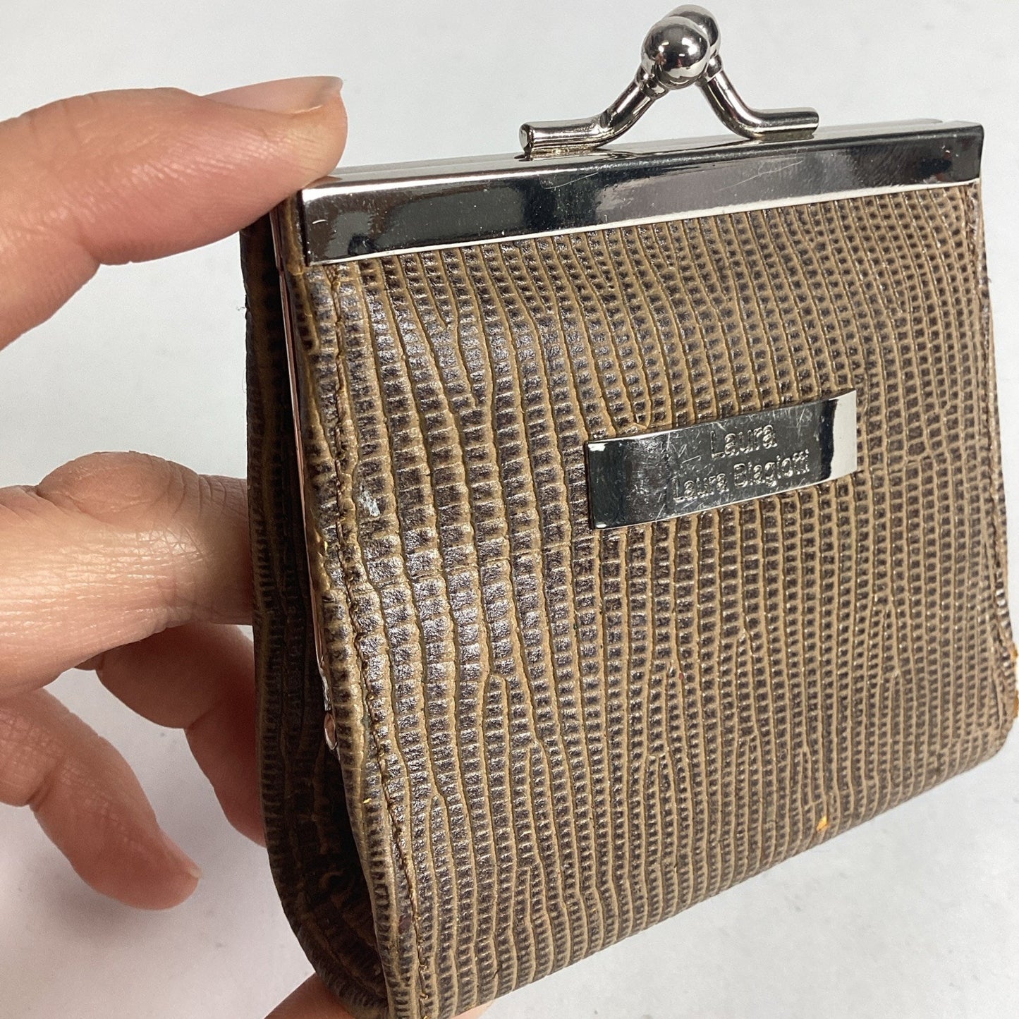 Laura Biagiotti Coin Purse Wallet Genuine Leather Reptile Pattern Italy