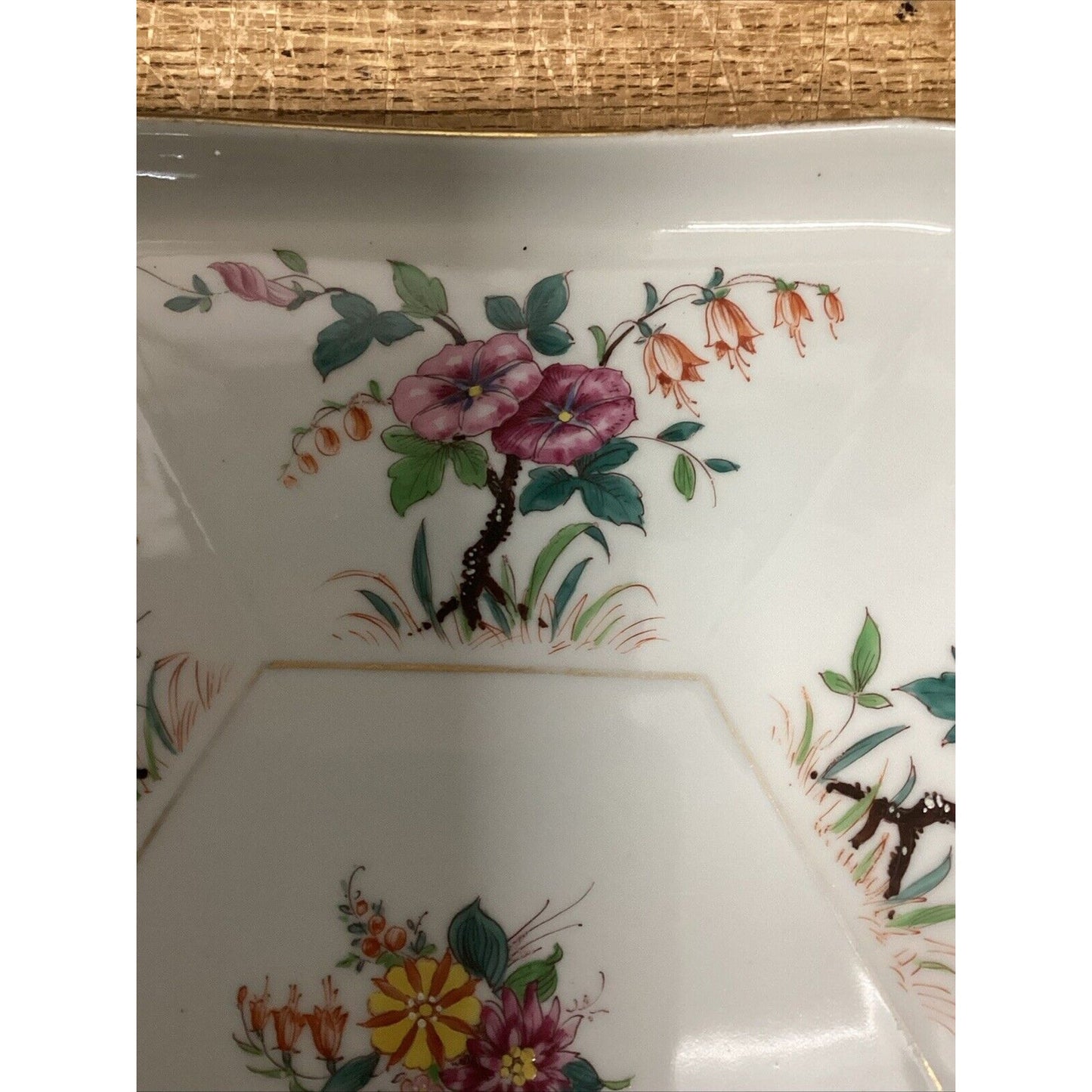 Vintage Porcelain And Ceramic Floral Platter With Birds & Butterflies - 12.5x11”
