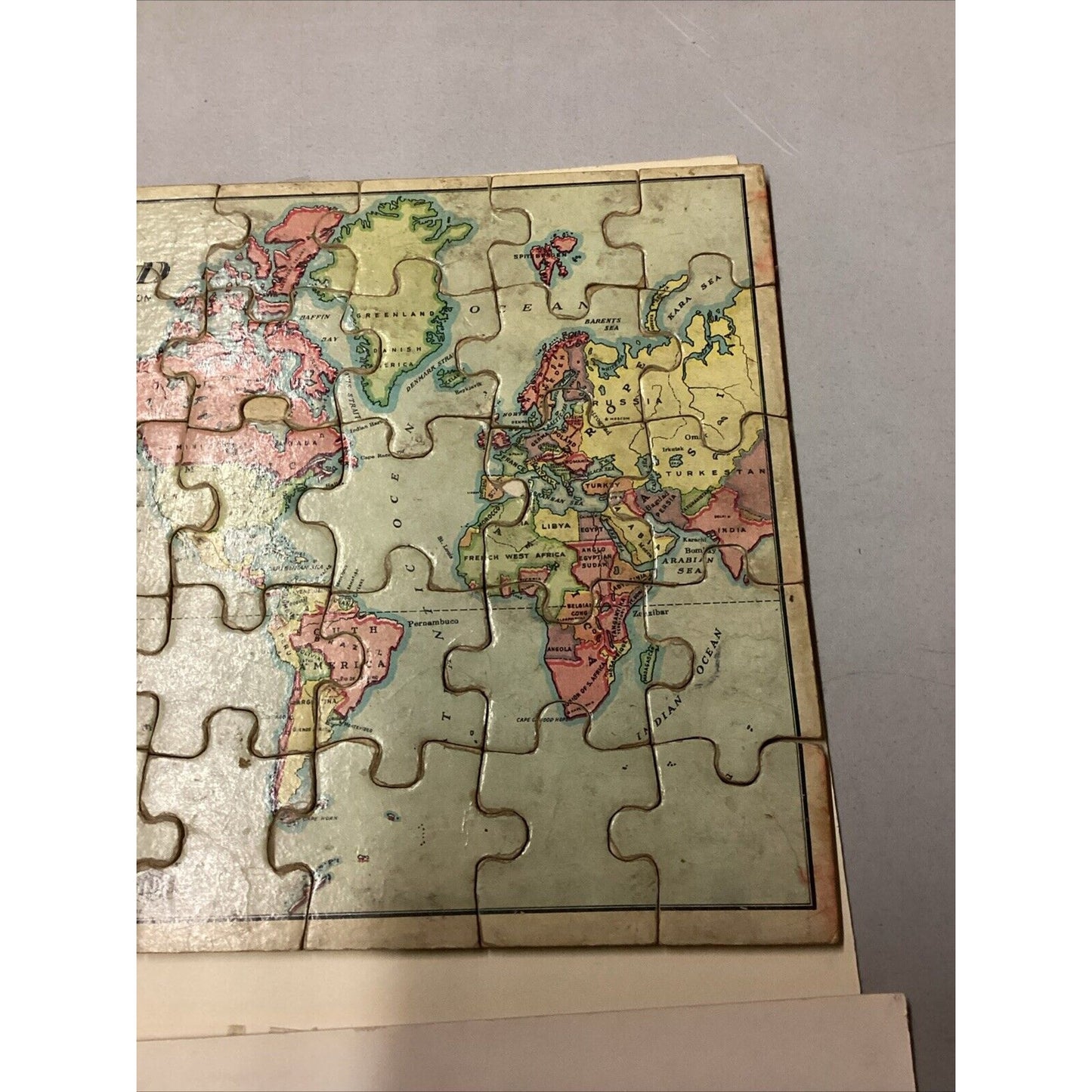 Vintage Wooden Jigsaw Puzzle Of The World On Mercator’s Projection - 35 Pieces