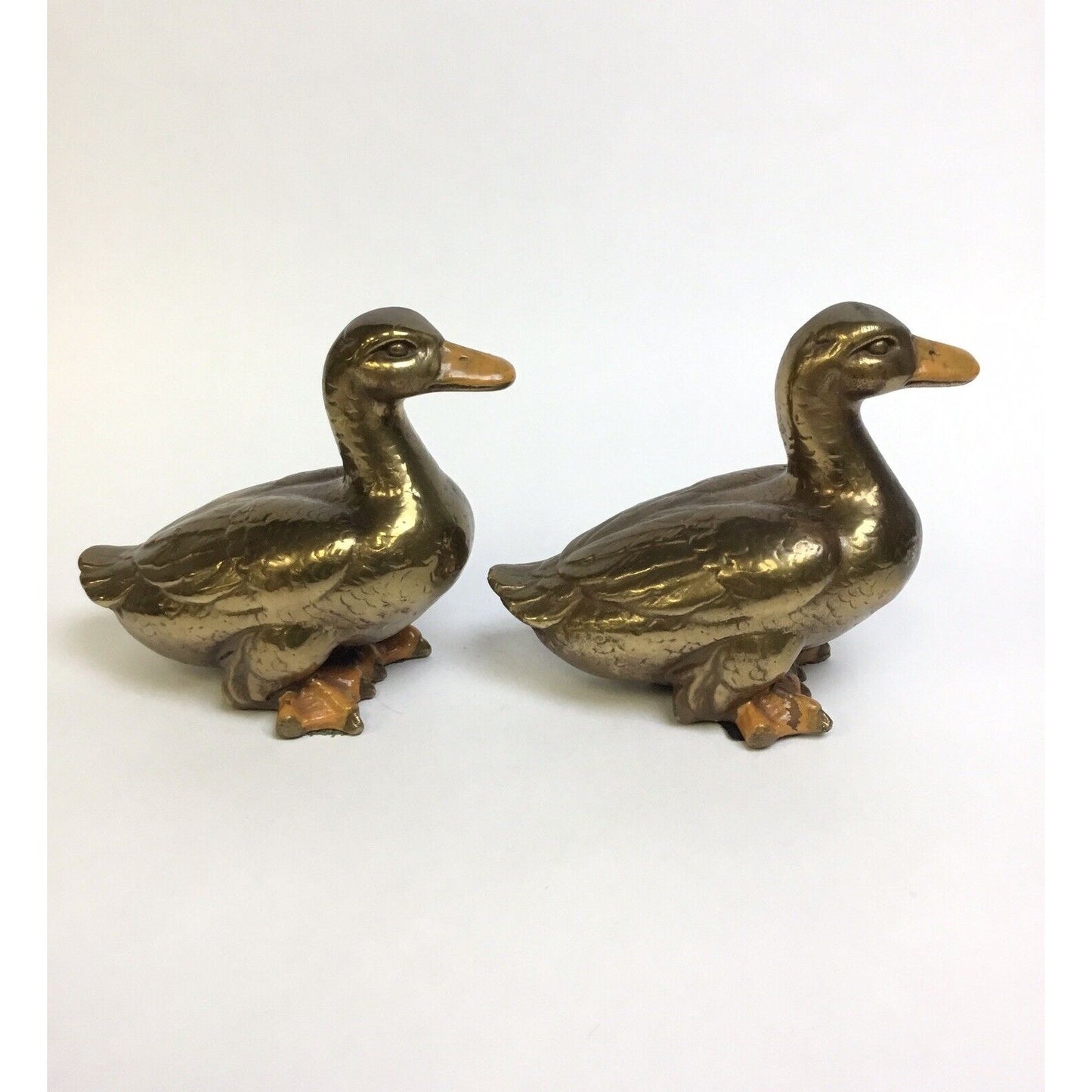 Vintage Pair of Brass Ducks with Enameled Bill & Feet 5 1/2" Figurines