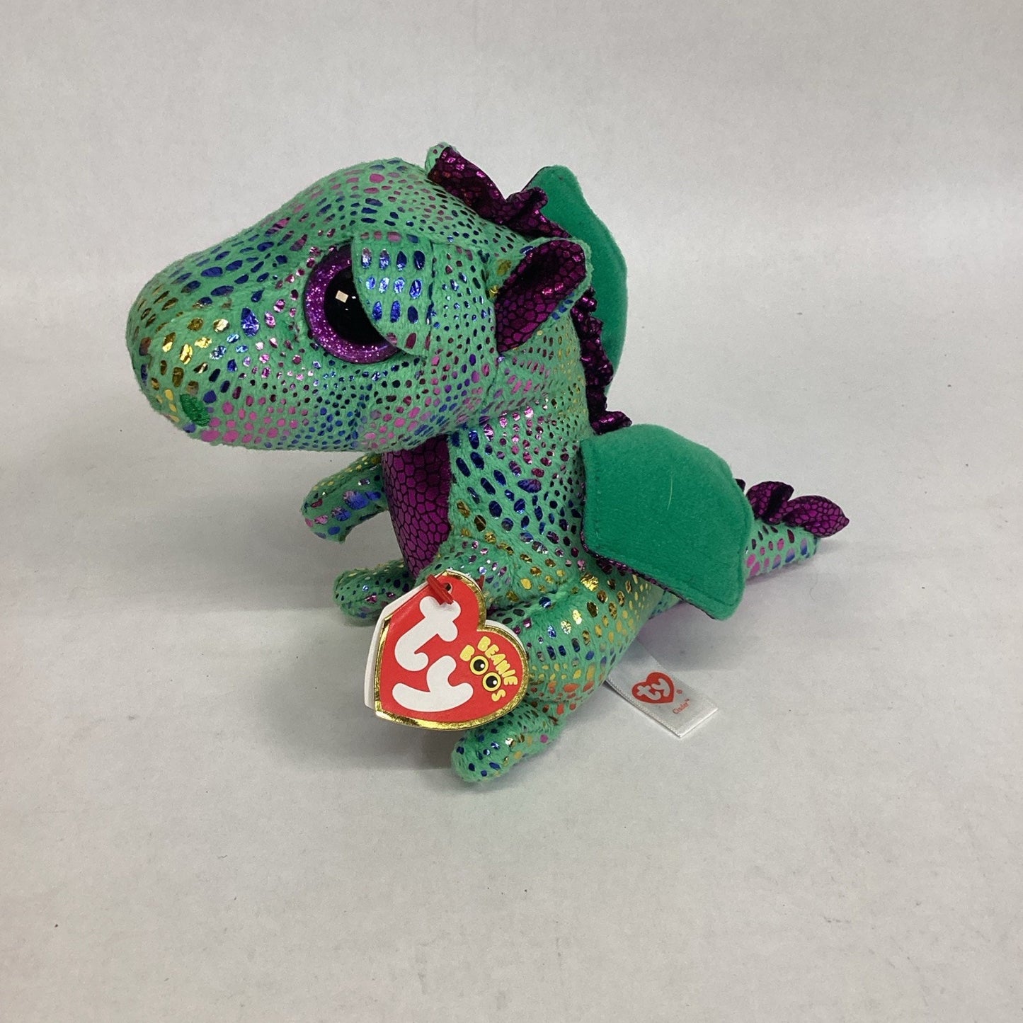 Ty Beanie Boos Cinder the Green And Purple Dragon Plush Toy Collectible