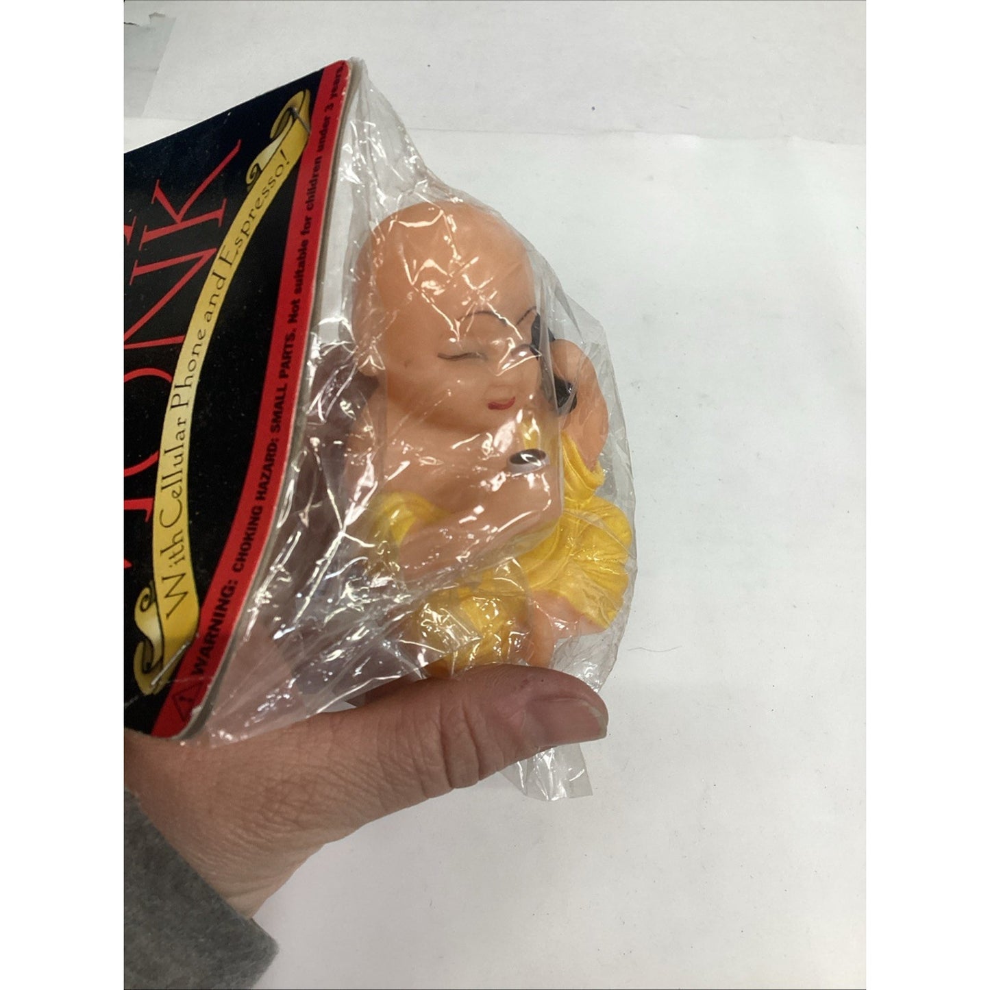 Vintage 1995 Happy Monk Squeaky Toy Holding An Espresso And Cellphone - New