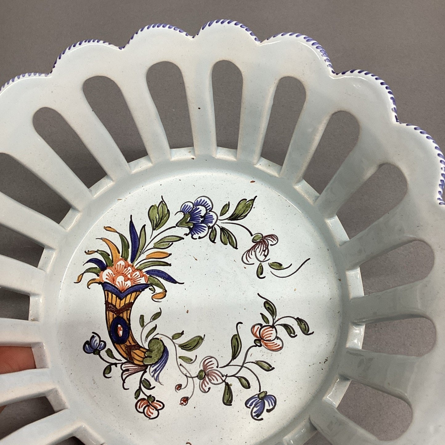 French Made Decor Rouen Fait Main Reticulated Floral Basket - 7”D