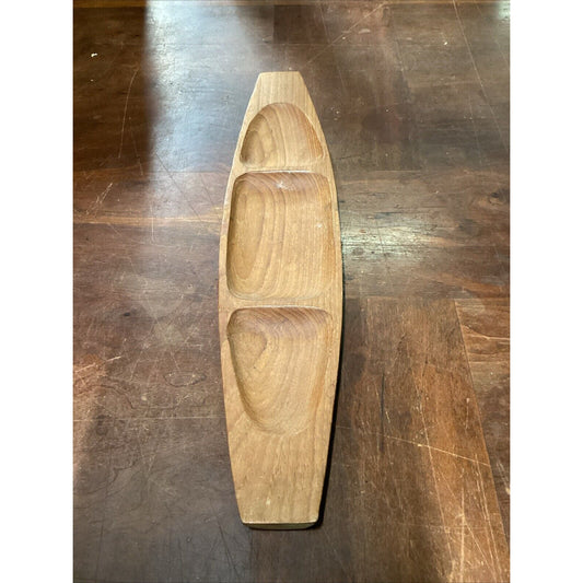 Divided Genuine Teakwood Serving Tray W/ 3 Compartments - 18x4”