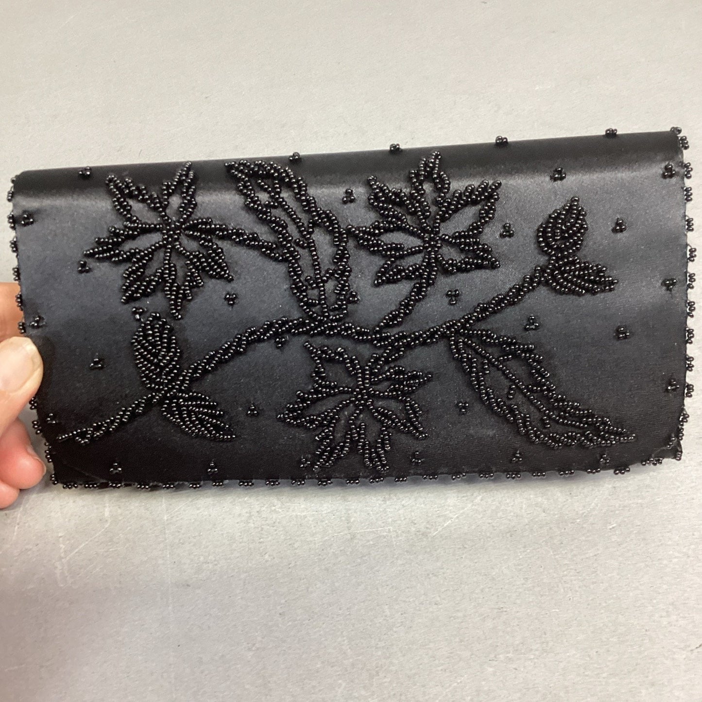 Schildkraut Handmade Black Beaded Floral Clutch Wristlet Wallet