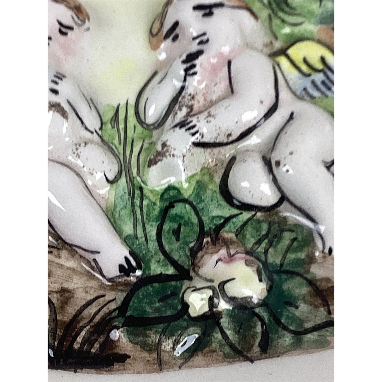 Vintage R Capodimonte Italy Cherub Ashtray With Gilded Accents