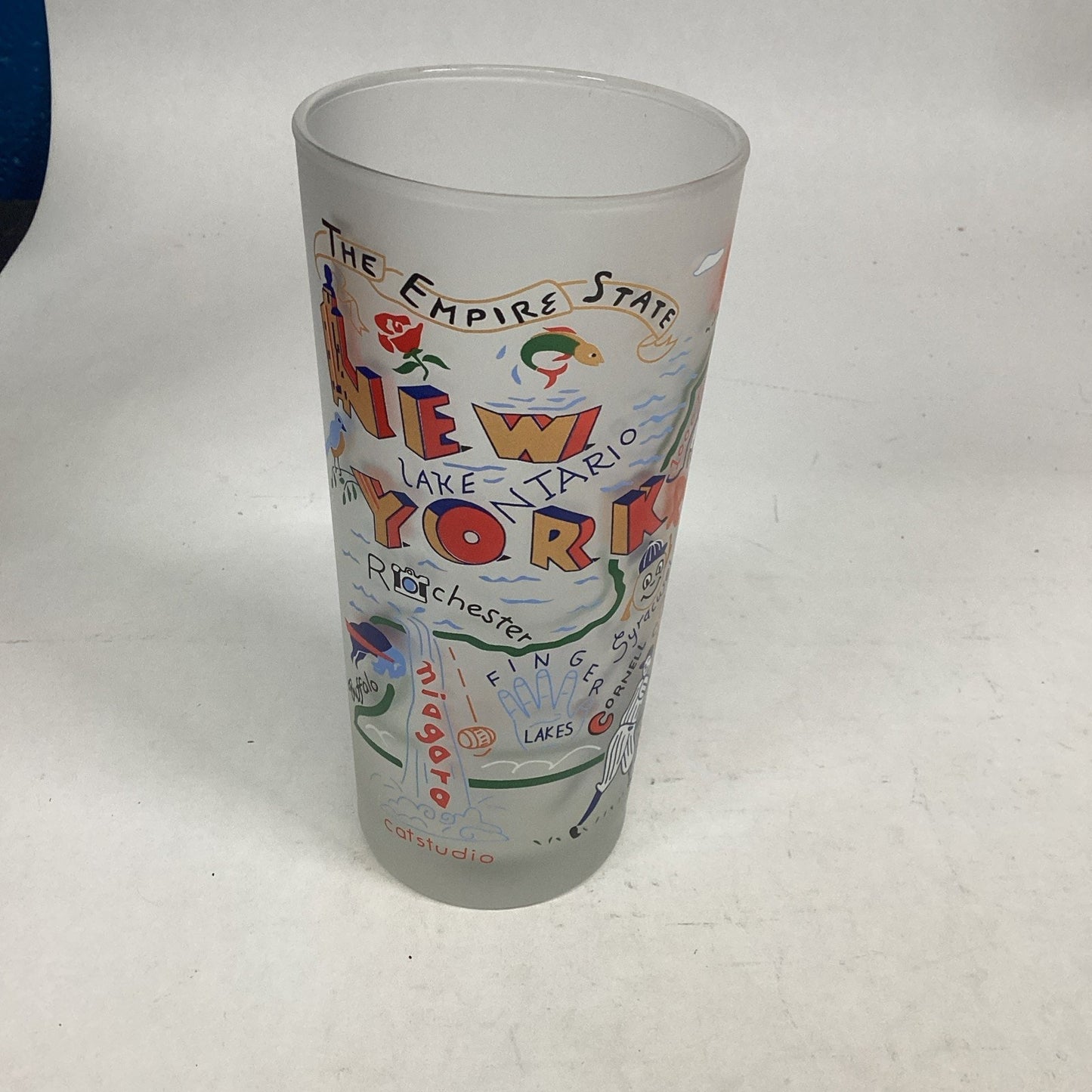 Set Of 3 Catstudio New York Frosted Glass Tumblers - Made In Thailand