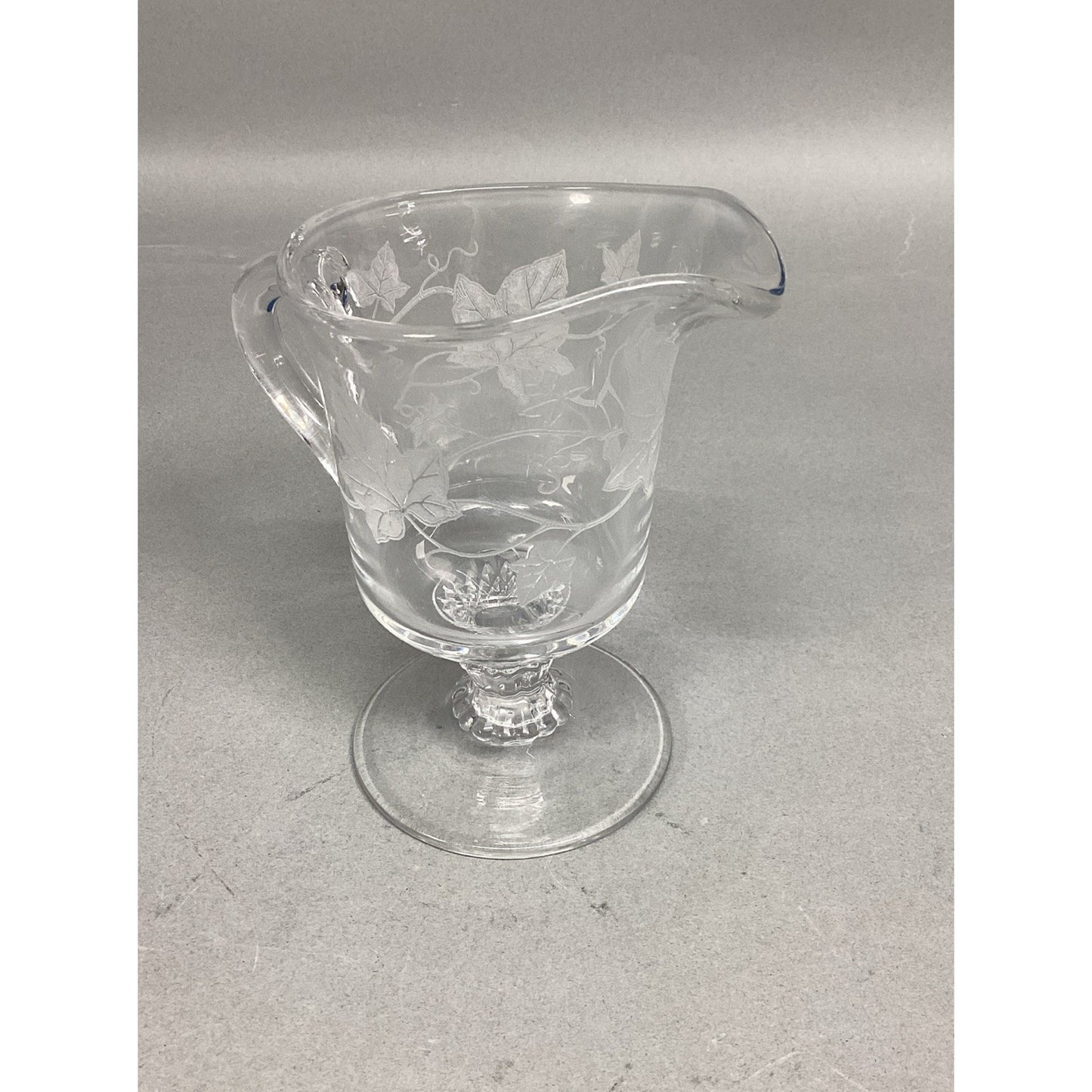 Vintage Glass Leaf Design Creamer And Sugar