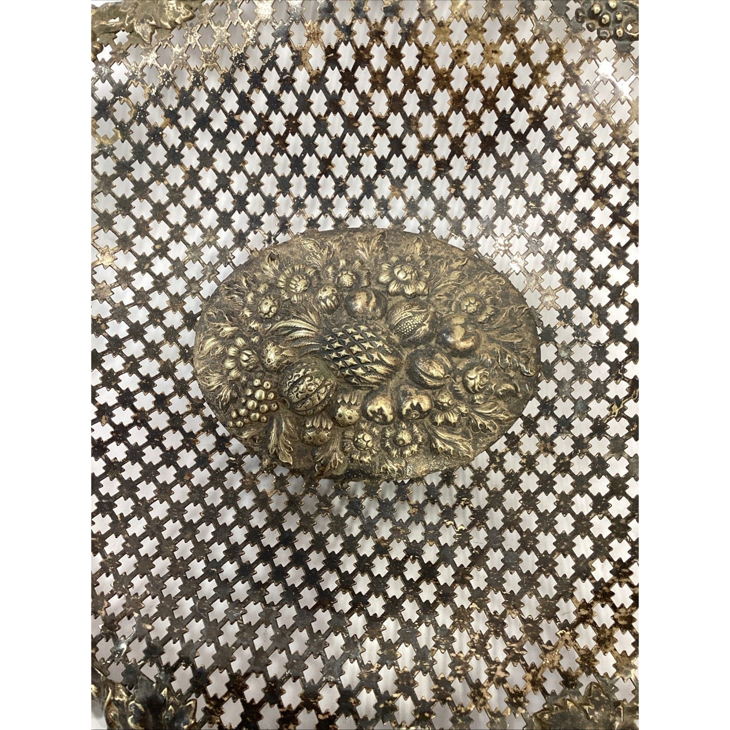 Vintage Italian Brass Bowl Ornate Filigree Basket With Handles