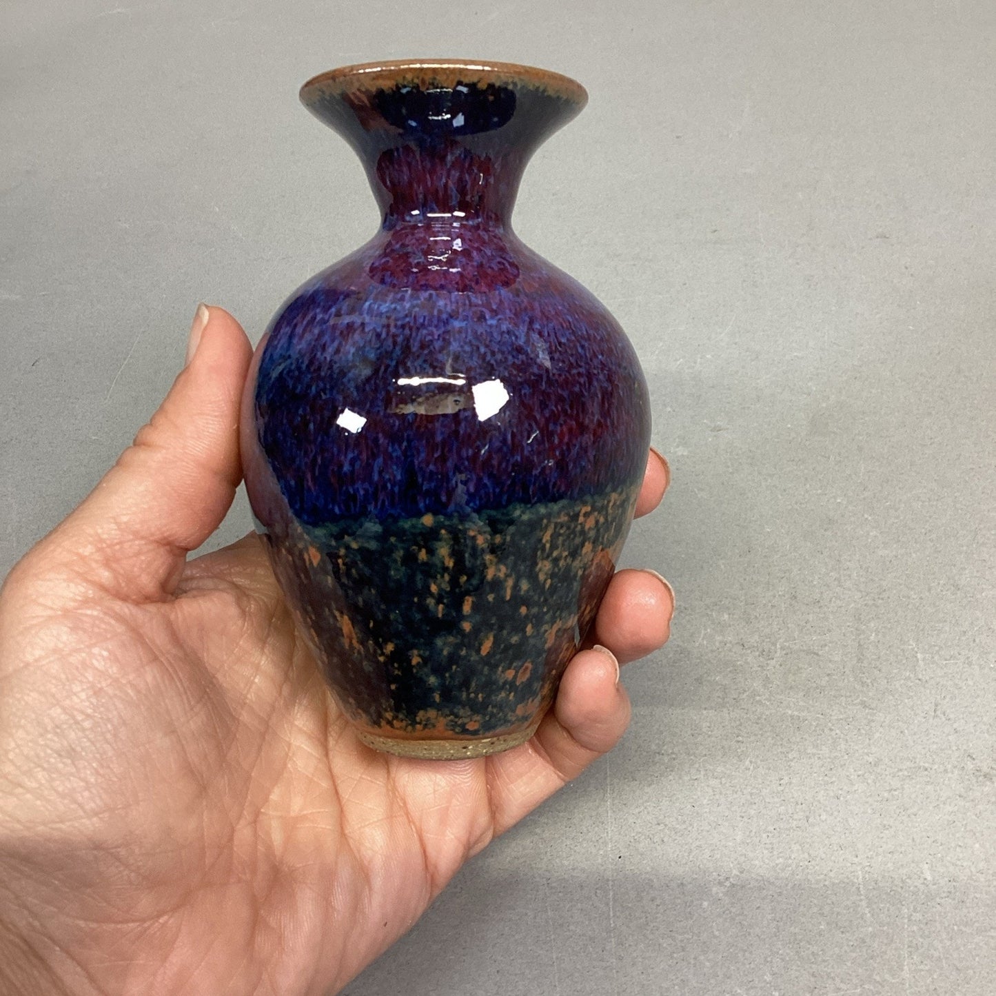 Multicolored Handmade Pottery Art Bud Vase - 4.5”H