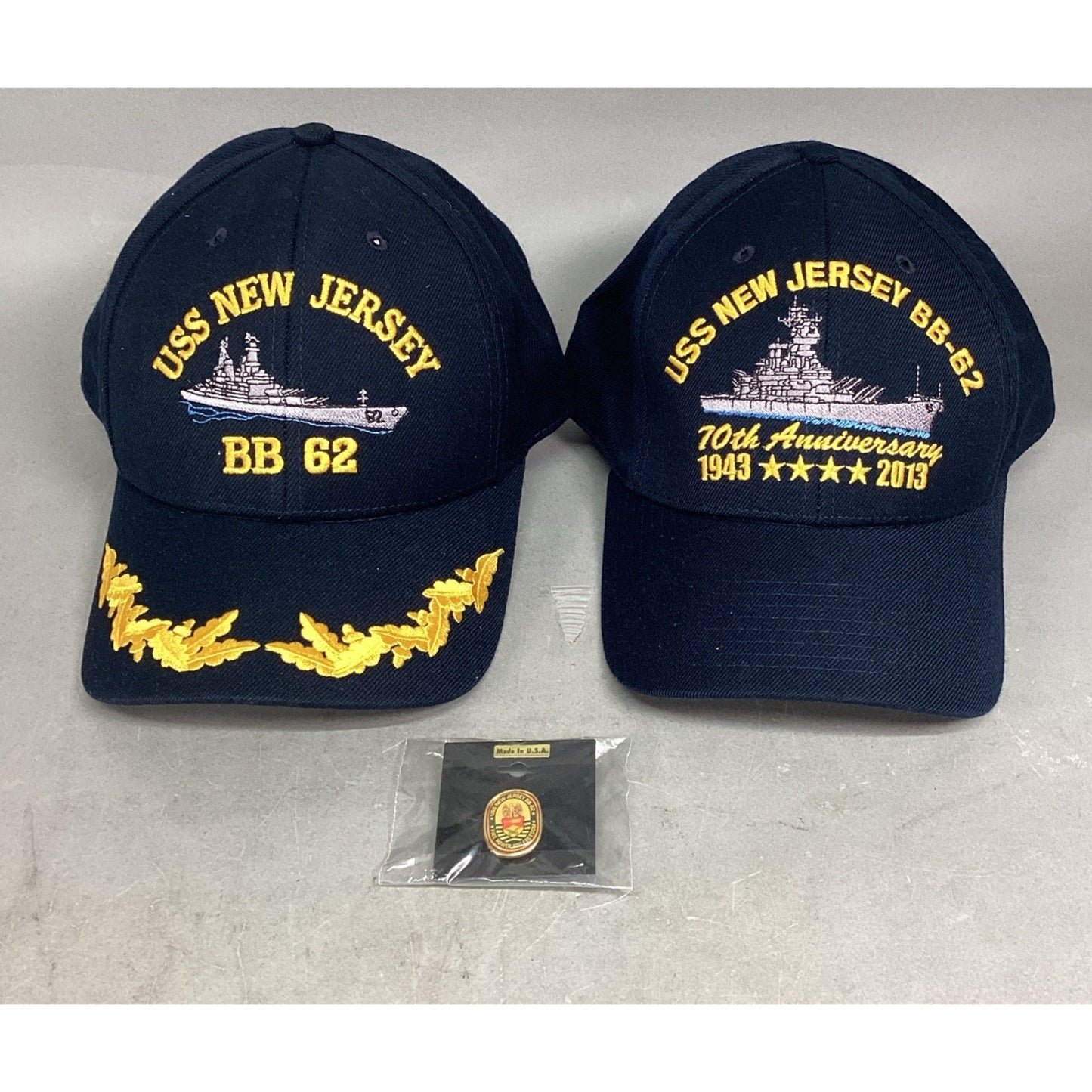 The Corps USS NEW JERSEY - BB-62 Hat, BB-62 Anniversary Hat & BB-62 Pin