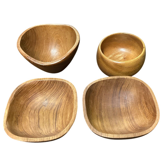 Set Of 4 Teak Wood Salad Or Soup Bowls