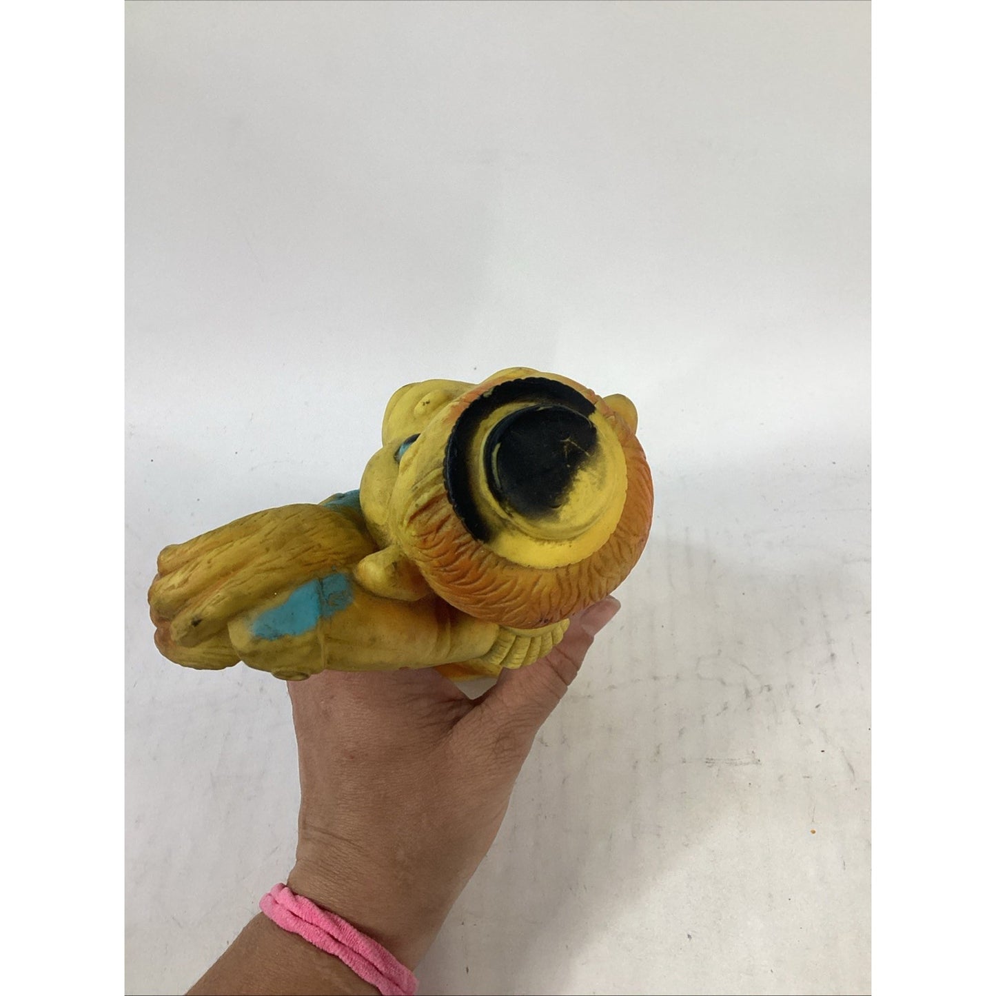 1965 Vintage AJC Rubber Yellow Monkey Squeak Toy Crib Hanger - It Works!