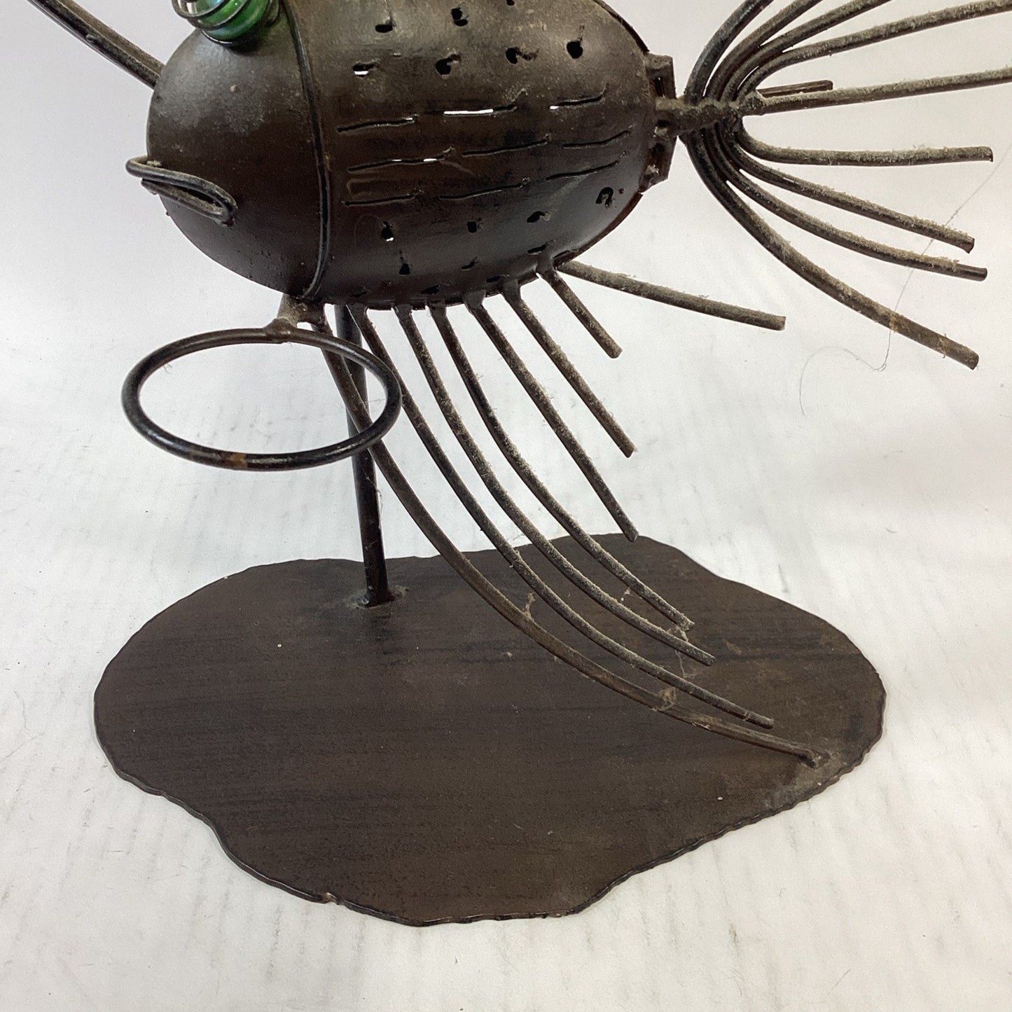 Vintage Large 27”H Steampunk Style Wire Metal Angelfish Sculpture W/ Green Eyes