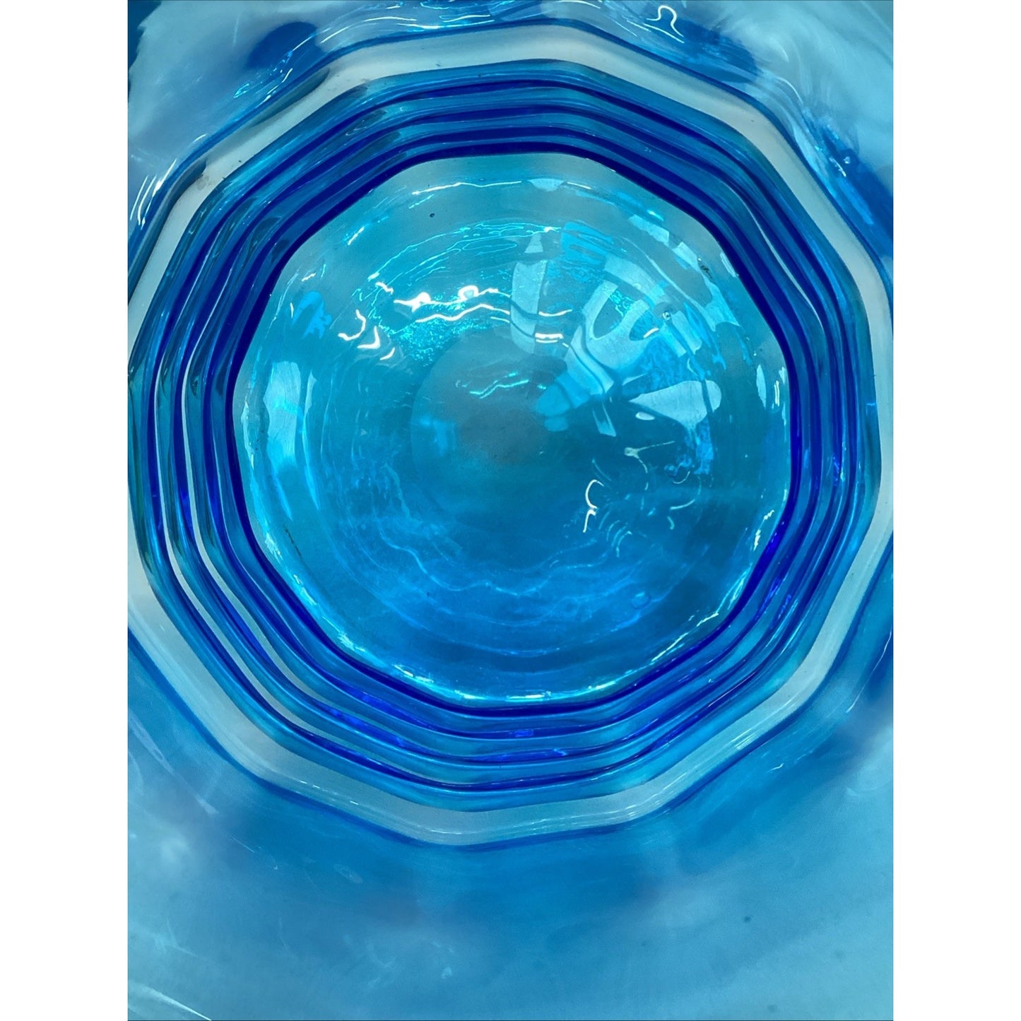 Vintage Art Glass Blue Water Jug Pitcher W/ Handle - 10.5”H