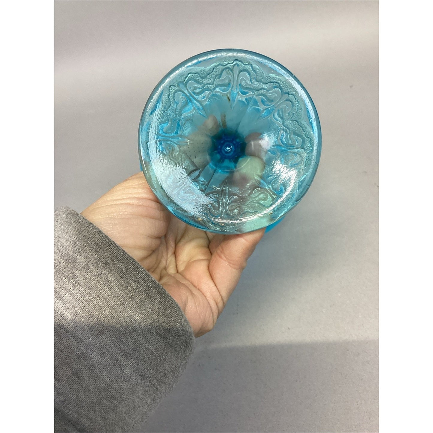 VTG FENTON GLASS OPALESCENT BLUE CANDY PEDESTAL FOOTED COMPOTE BOWL DISH 4 5/8"