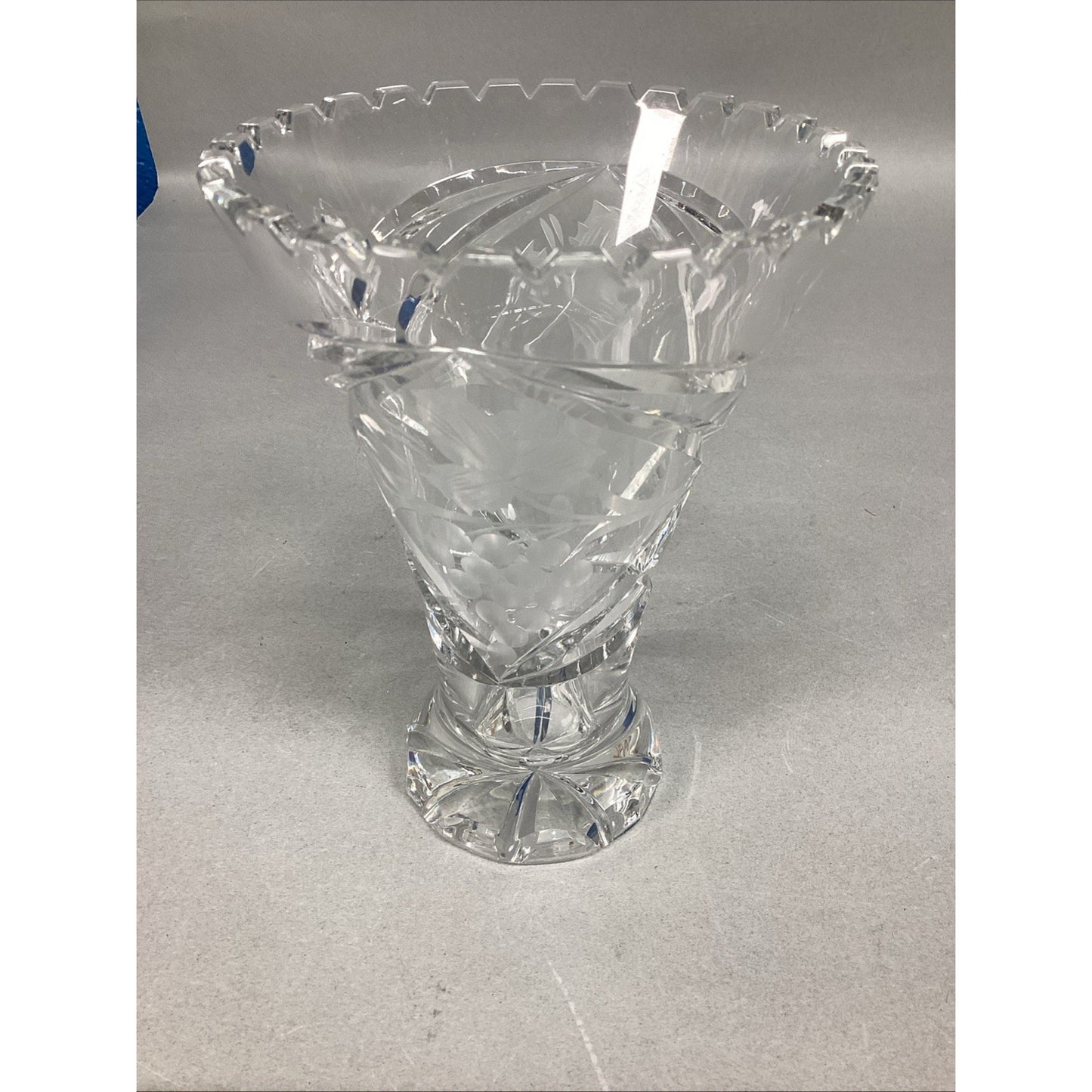 Lausitzer Glass 24% Lead Crystal Etched Hand Cut Vase Germany Grape Pattern