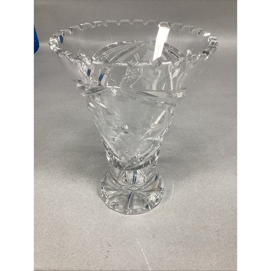 Lausitzer Glass 24% Lead Crystal Etched Hand Cut Vase Germany Grape Pattern