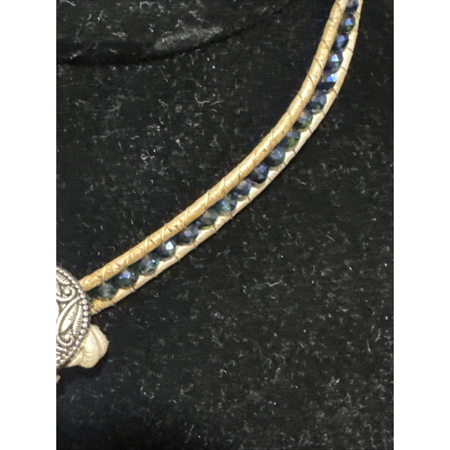Leather Crystal Wrap Bracelet Choker Necklace 13”