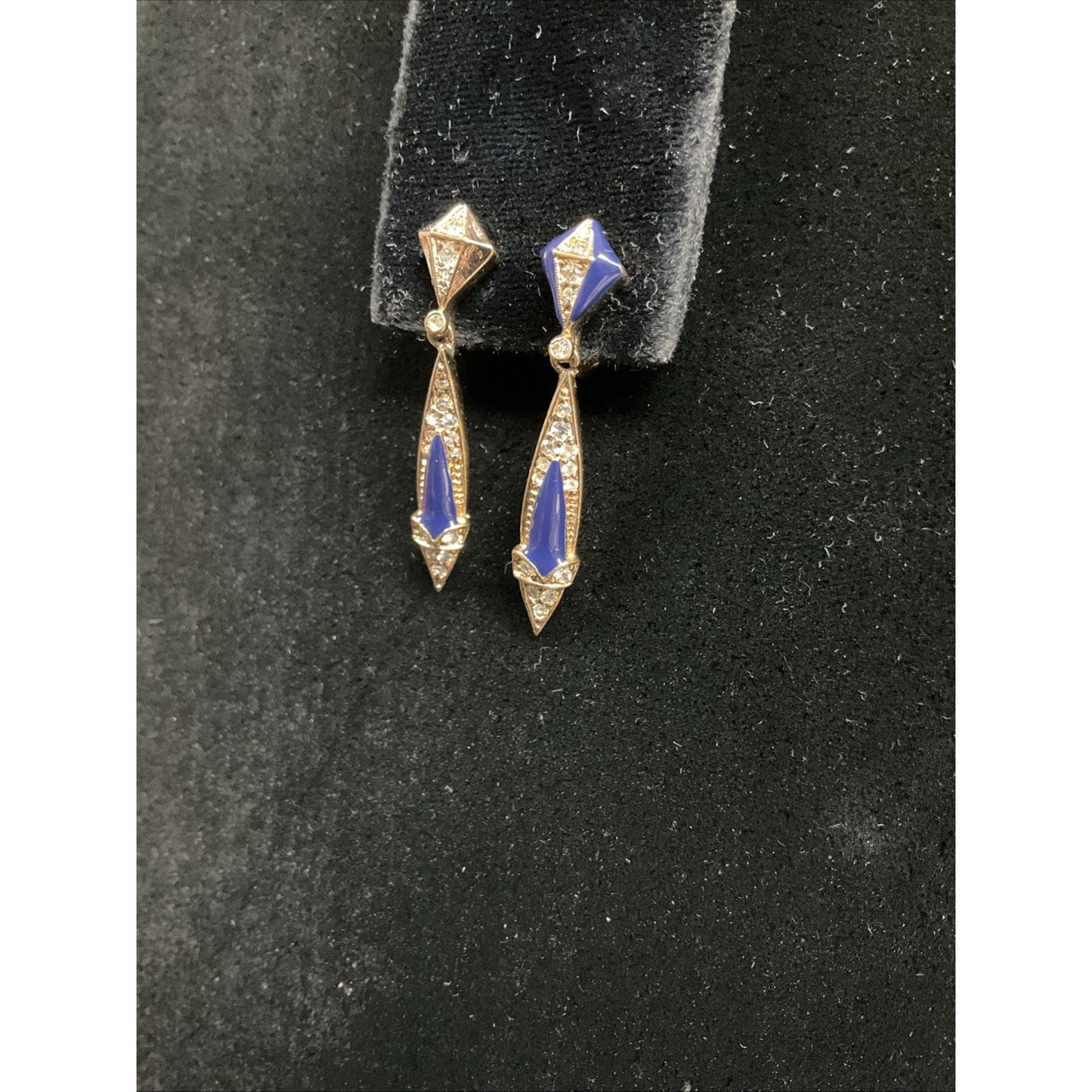 Vintage Panetta Clip On Gold-tone Clear Rhinestone Dangle Teardrops