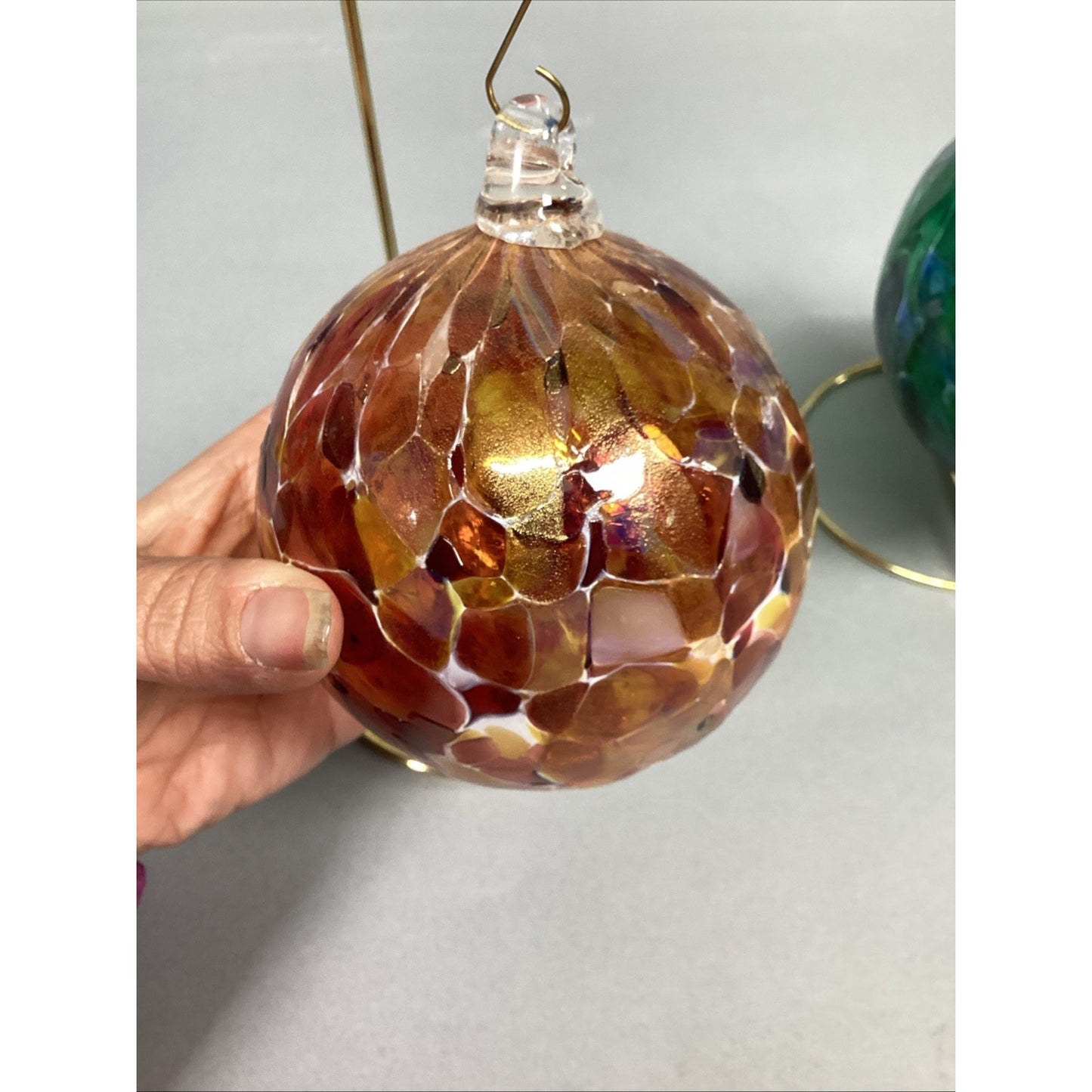 Set Of 3 Hand Blown Glass Christmas Ornaments With Ornament Hangers